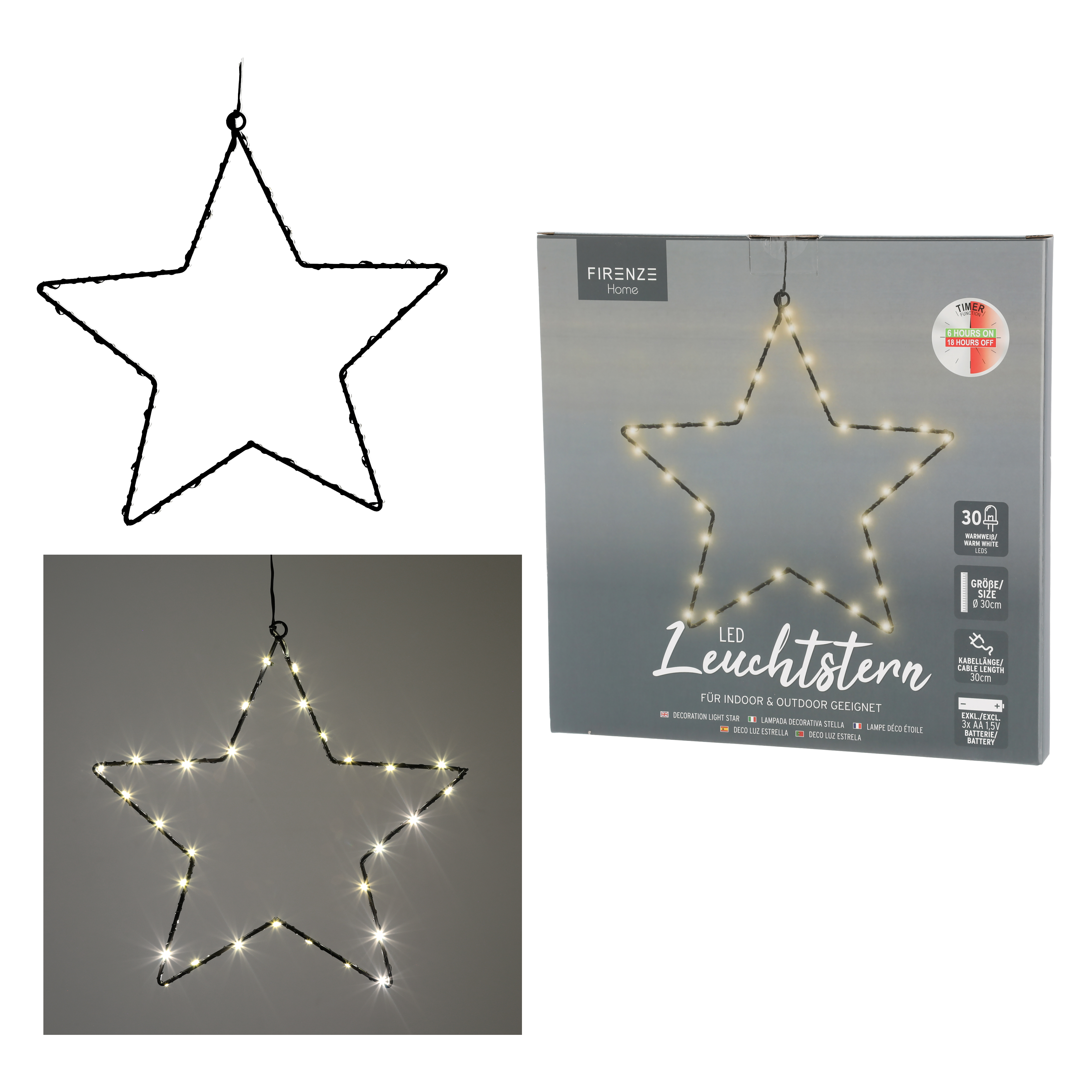 Déco LED d'extérieur 30x30 cm Etoile
