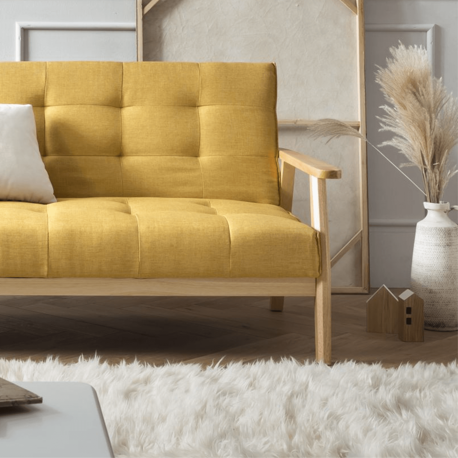 Canapé-lit 3 places SALESFEVER de style scandinave, couleur jaune moutarde, avec fonction relax, inclinable à 60