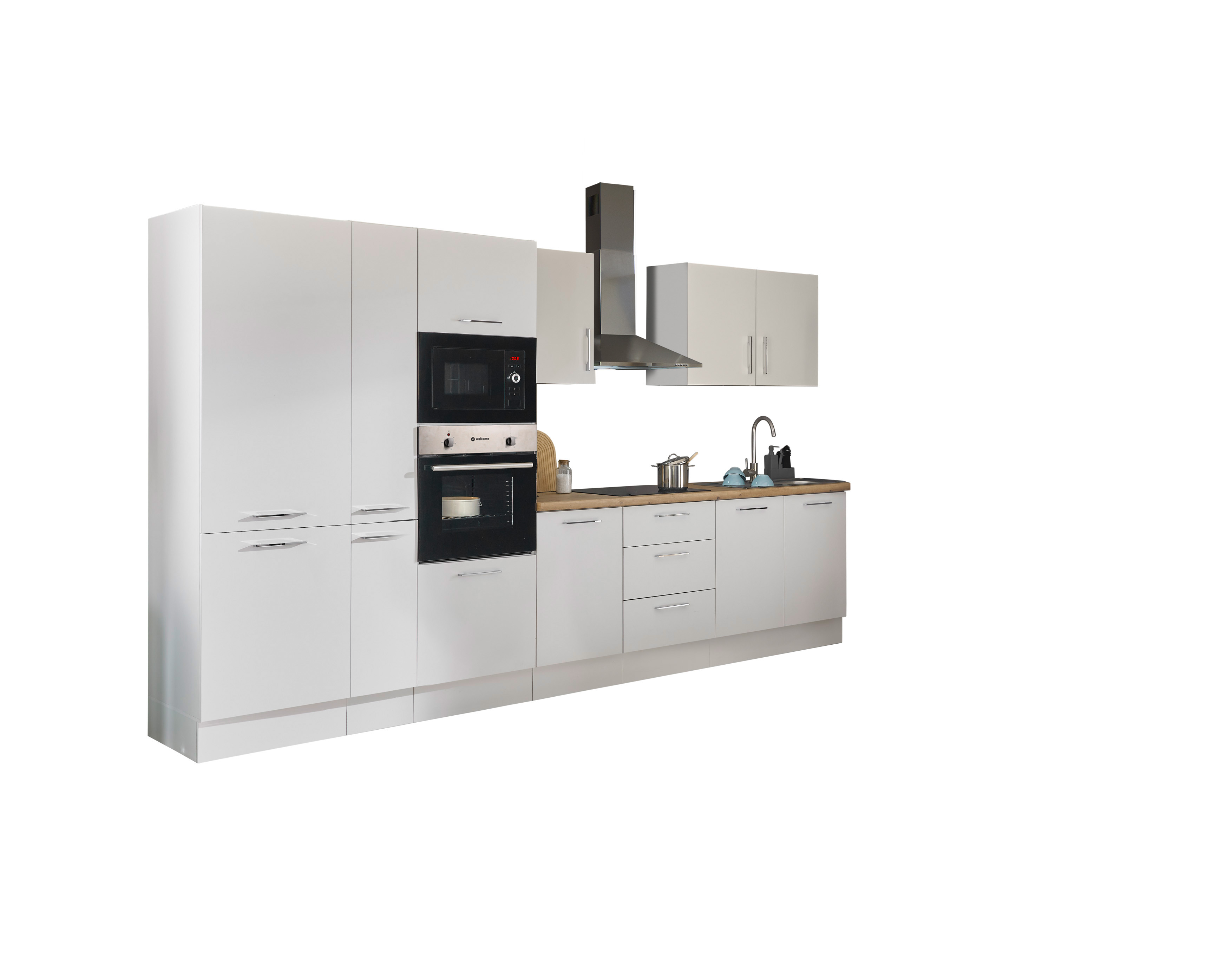 Bloc cuisine avec électroménager CORNWALL (bloc cuisine-four-réfrigérateur-micro-ondes-armoire coulissante) I