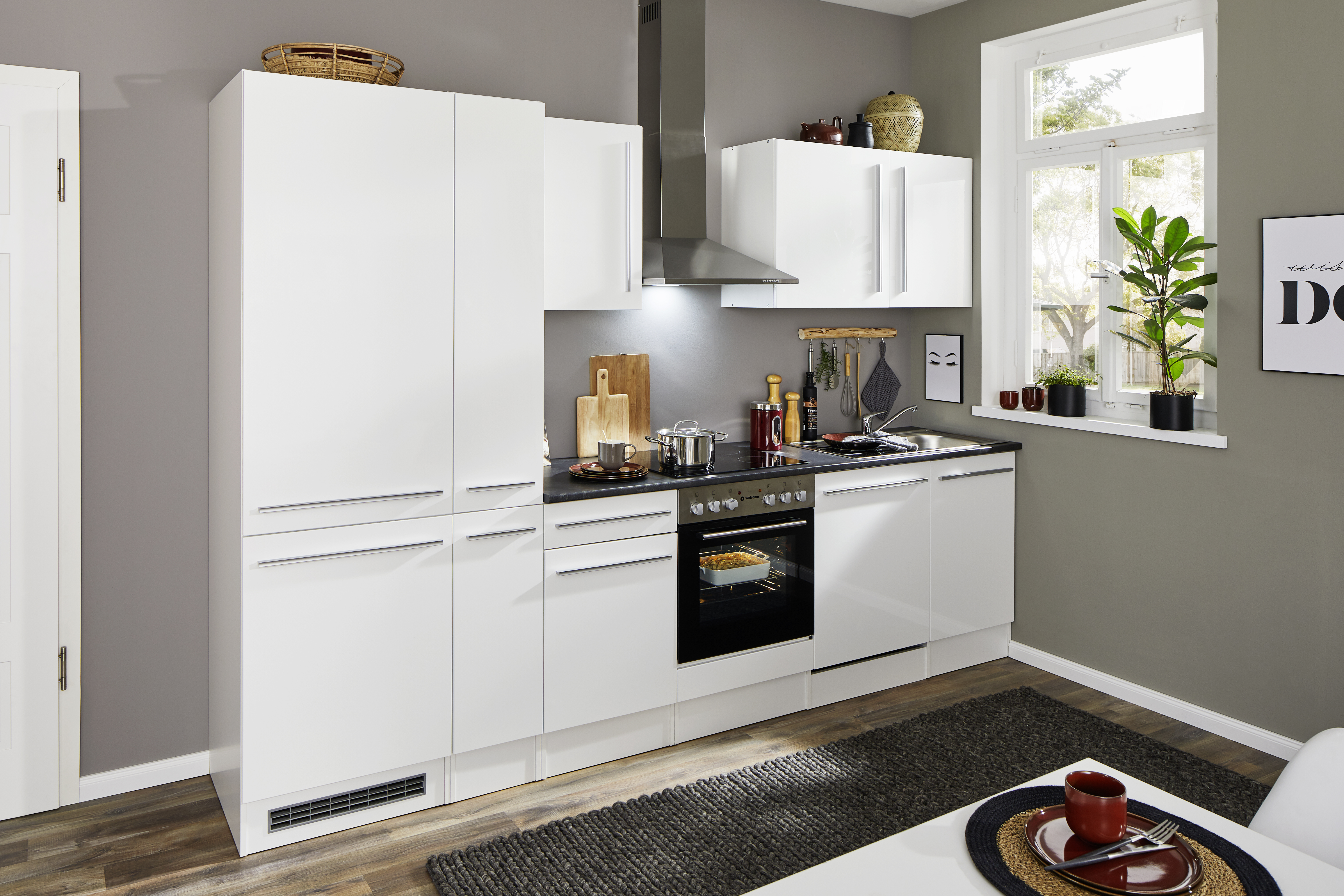 Bloc cuisine avec électroménager JAZZ 8 (bloc cuisine-réfrigérateur-armoire coulissante) I