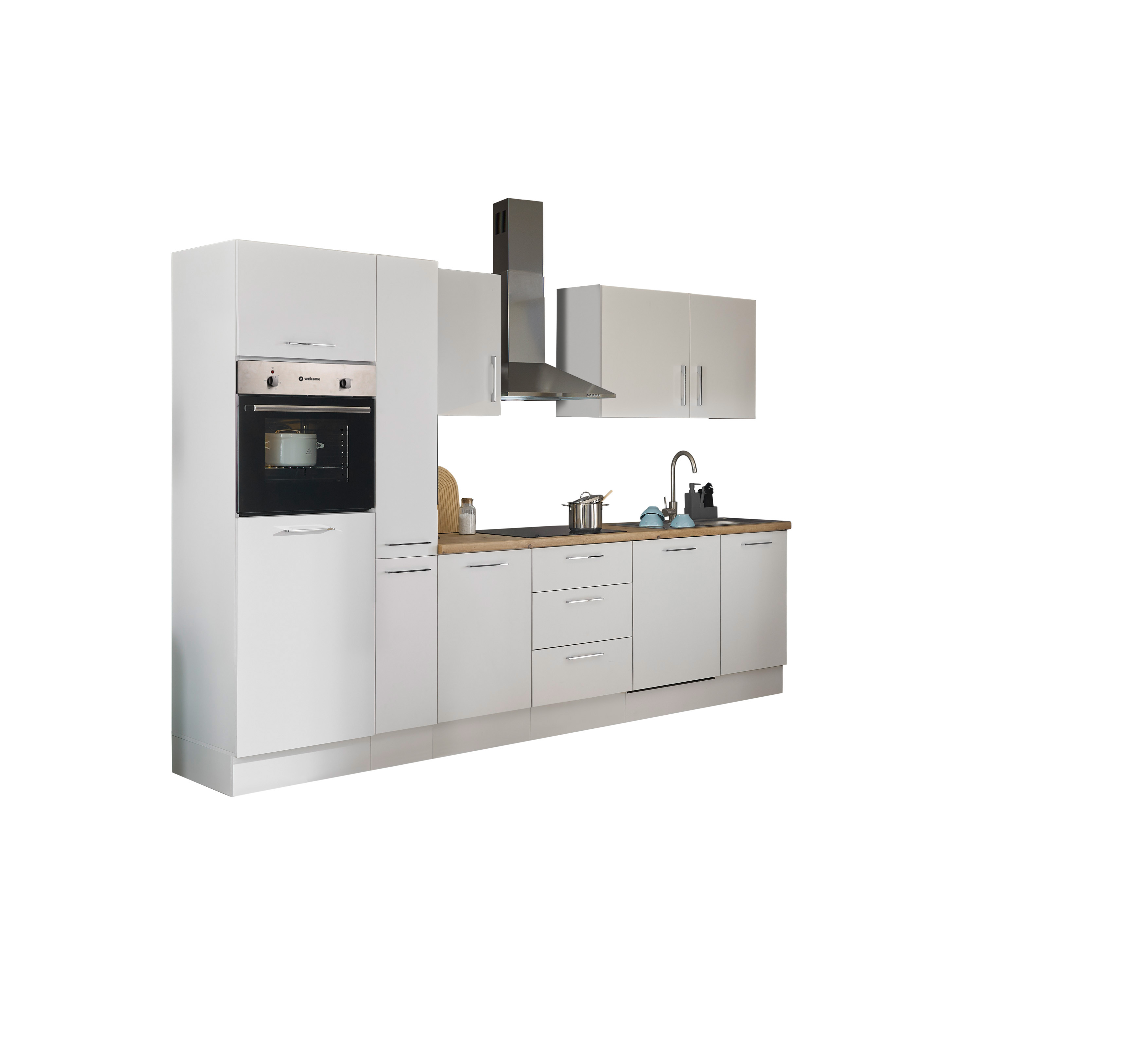 Bloc cuisine avec électroménager CORNWALL  (bloc cuisine-four-lave-vaisselle-réfrigérateur-armoire coulissante) I
