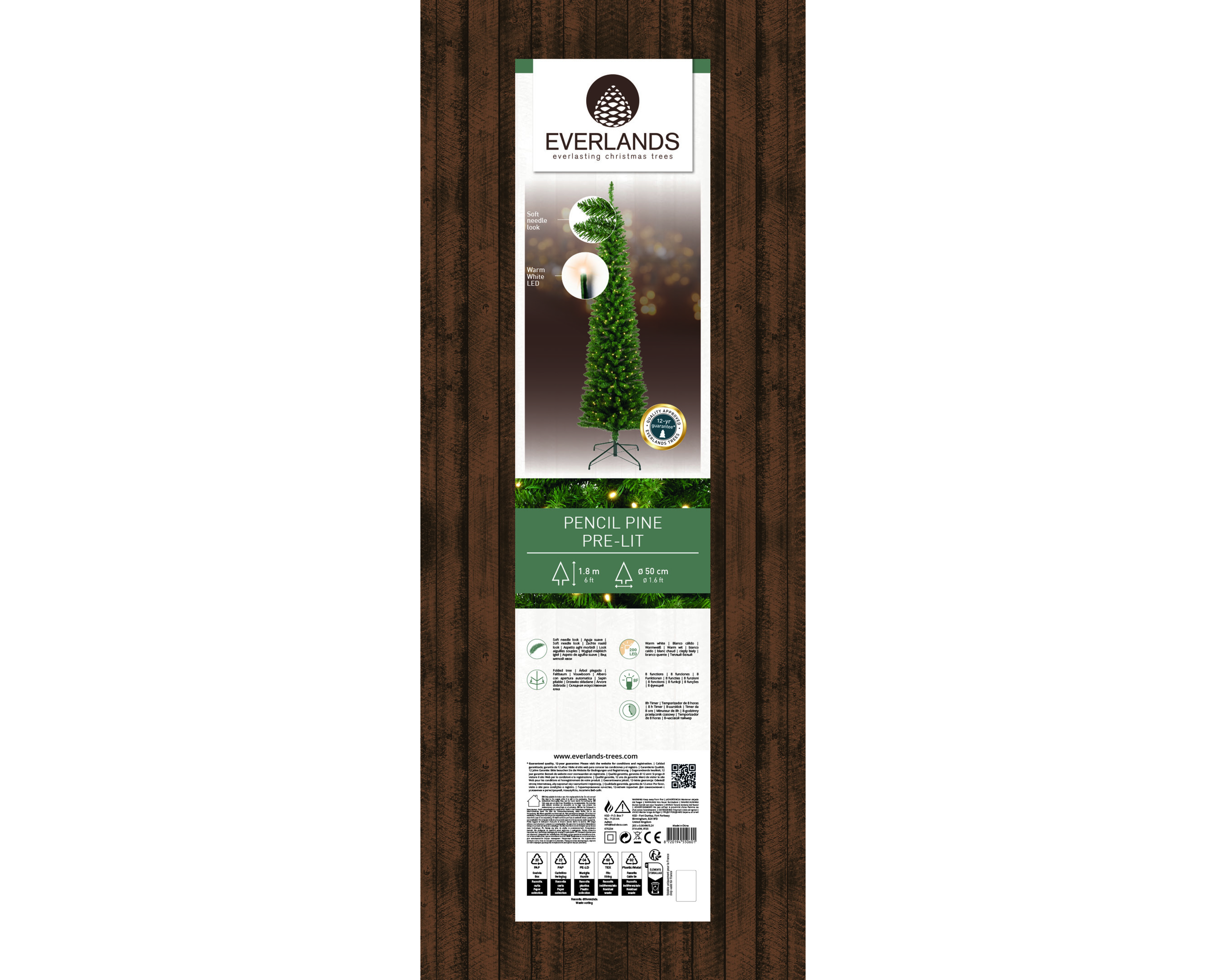 Sapin 180cm avec guirlande LED PENCIL KIEFER