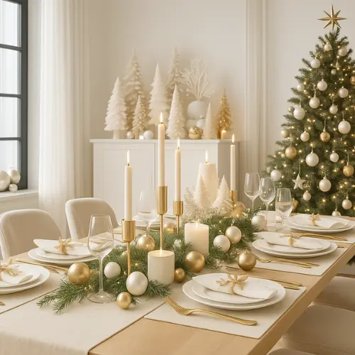 Décorations de Noël : or et blanc