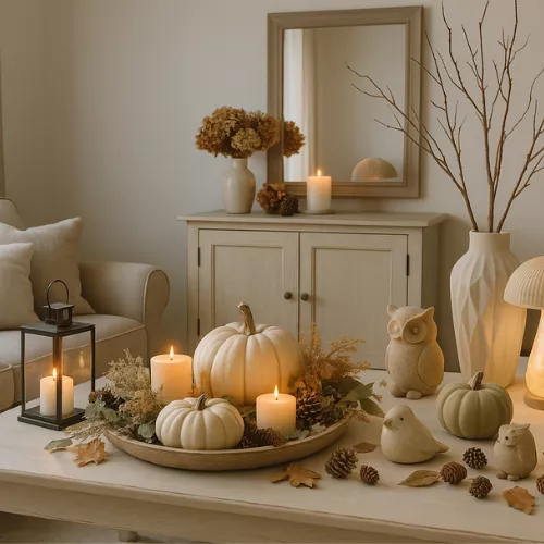 Décoration d'automne dans les tons chashmere