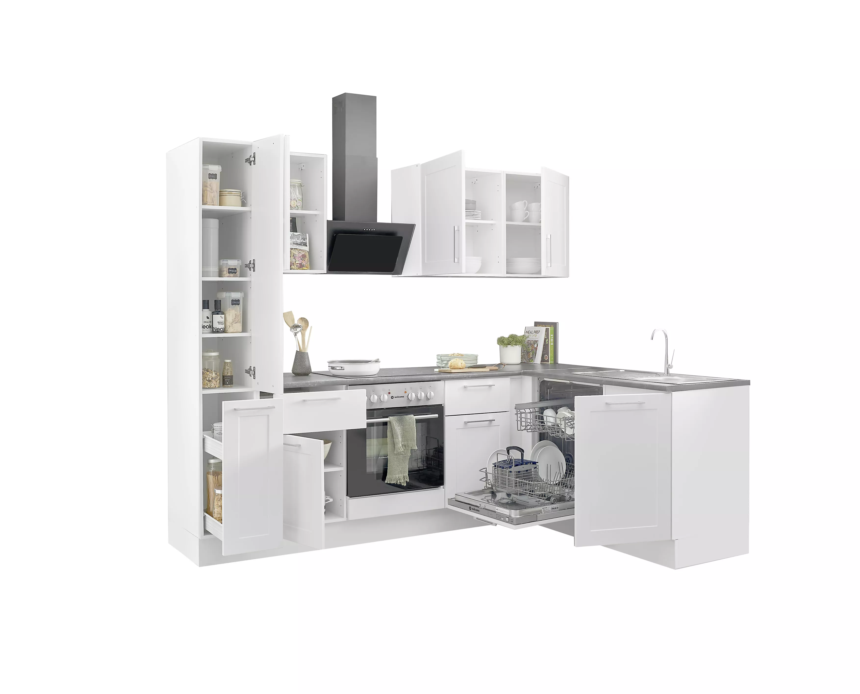 Bloc cuisine avec électroménager HASTINGS (cuisine d'angle - armoire coulissante) I