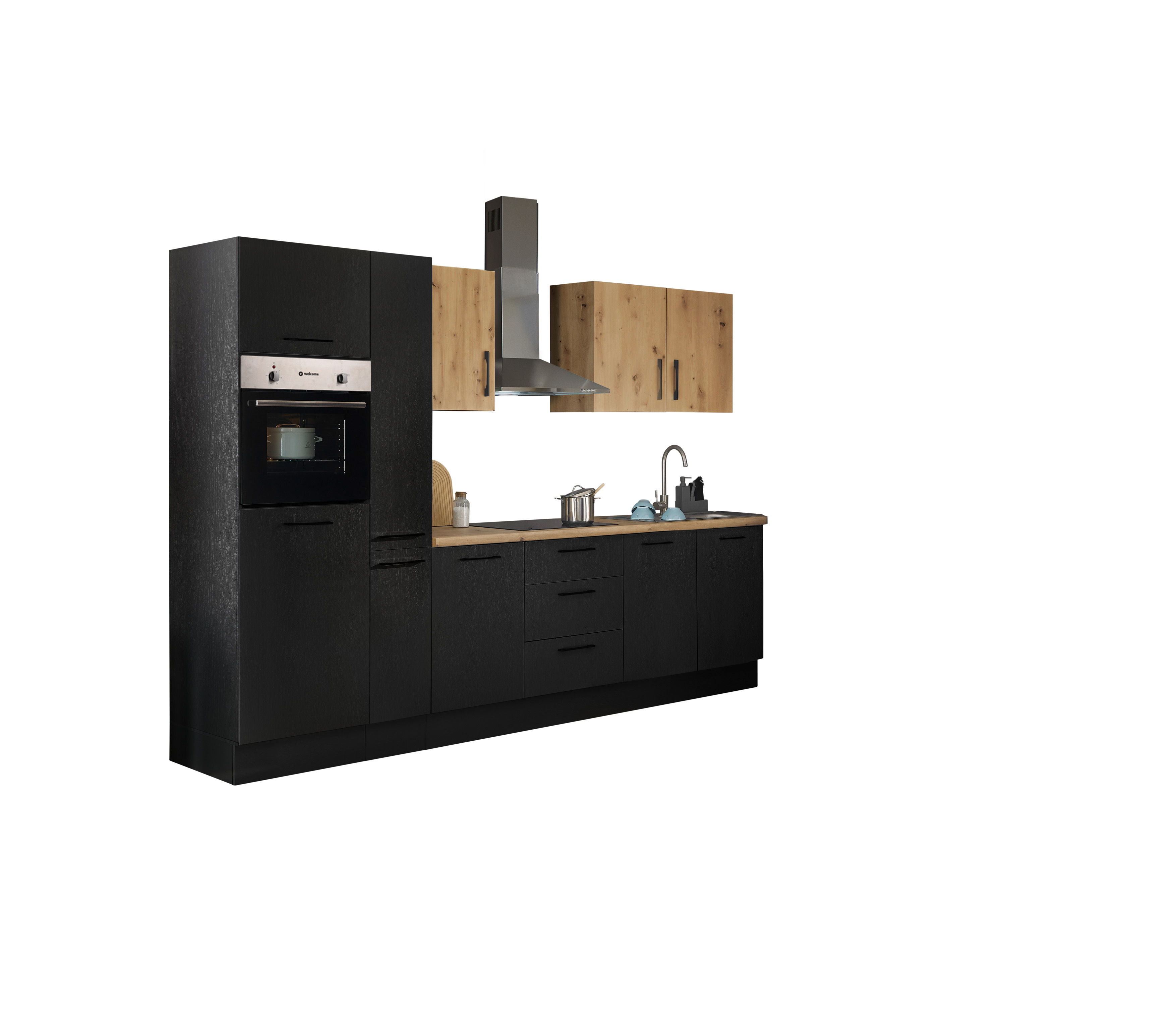 Bloc cuisine avec électroménager CORNWALL (bloc cuisine-four-réfrigérateur-armoire coulissante) V