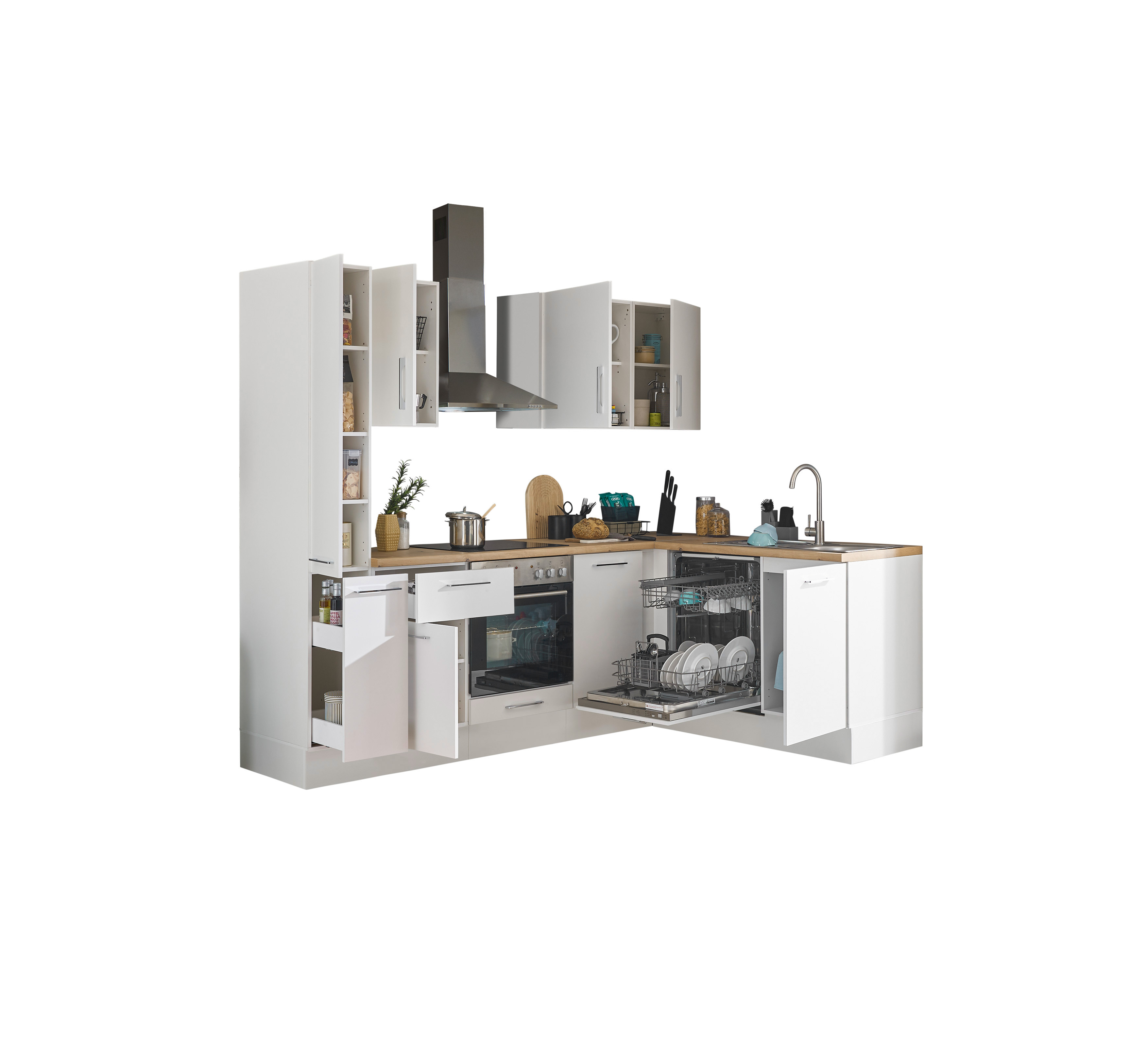 Bloc cuisine avec électroménager CORNWALL (cuisine d'angle-armoire coulissante-lave-vaisselle) I