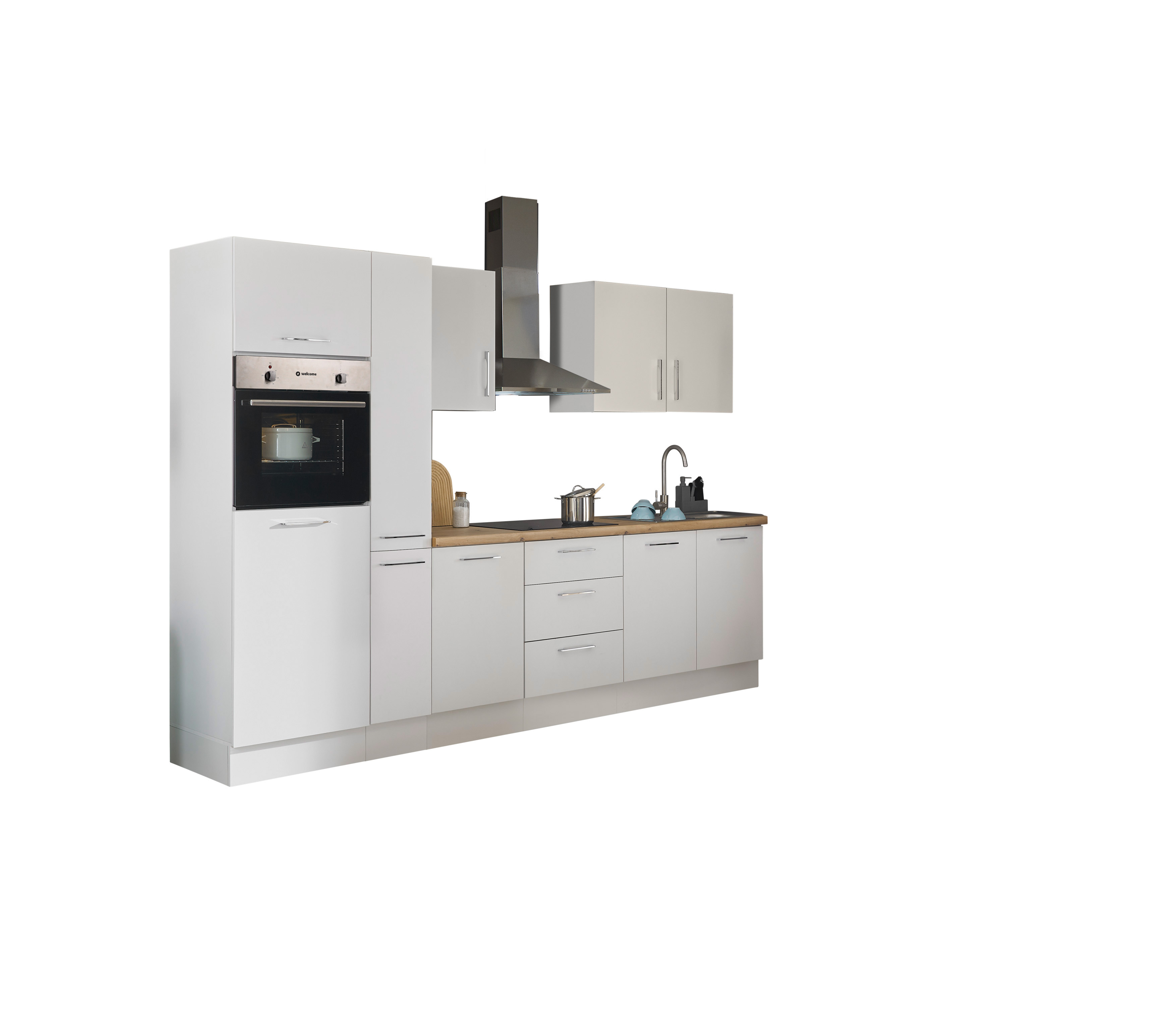 Bloc cuisine avec électroménager CORNWALL (bloc cuisine-four-réfrigérateur-armoire coulissante) I