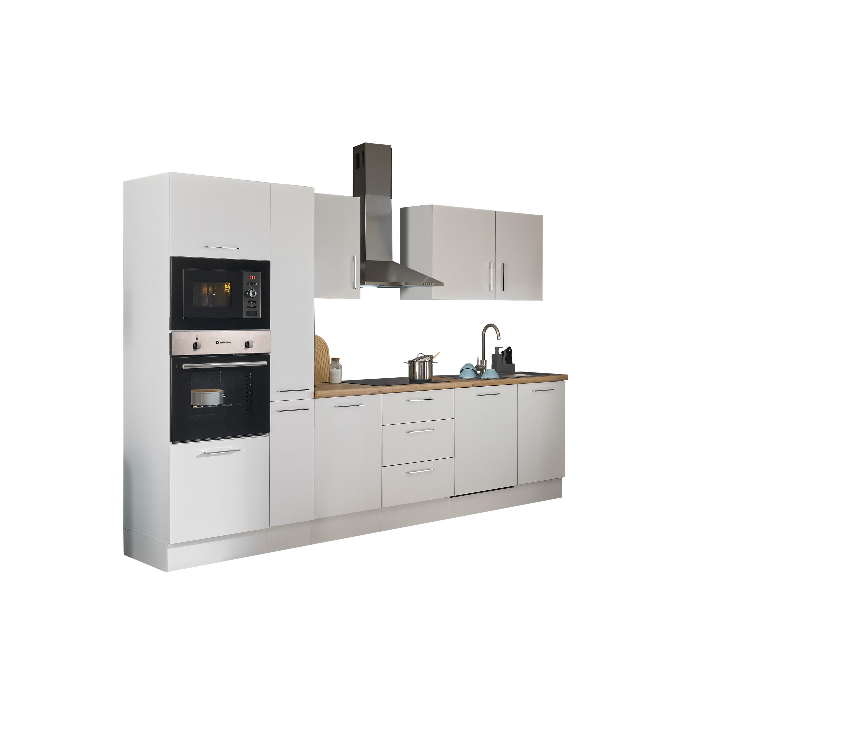 Bloc cuisine avec électroménager CORNWALL (bloc cuisine-four-lave-vaisselle-micro-ondes-armoire coulissante) I
