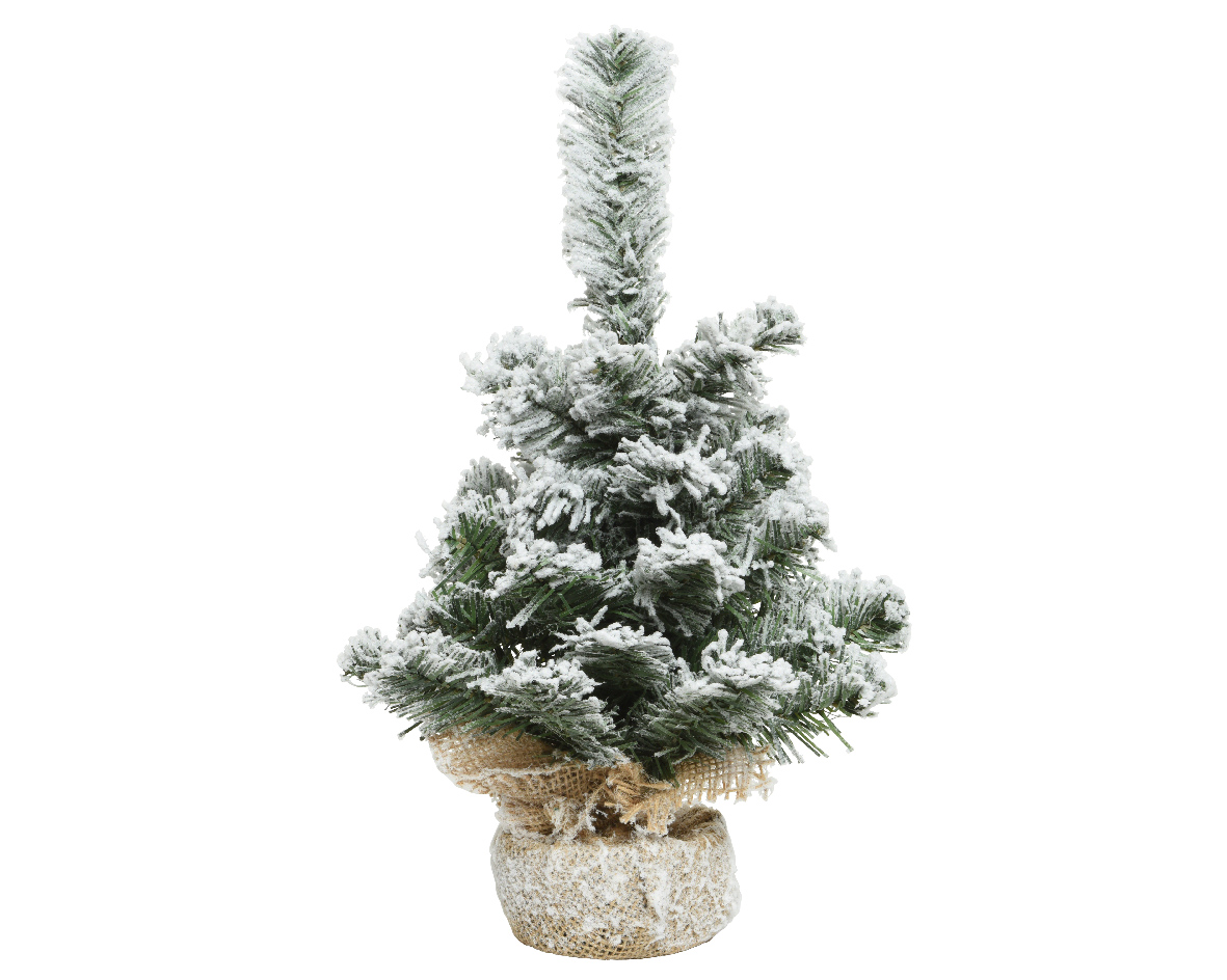 Mini sapin enneigé dans sac en toile de jute  SNOWY