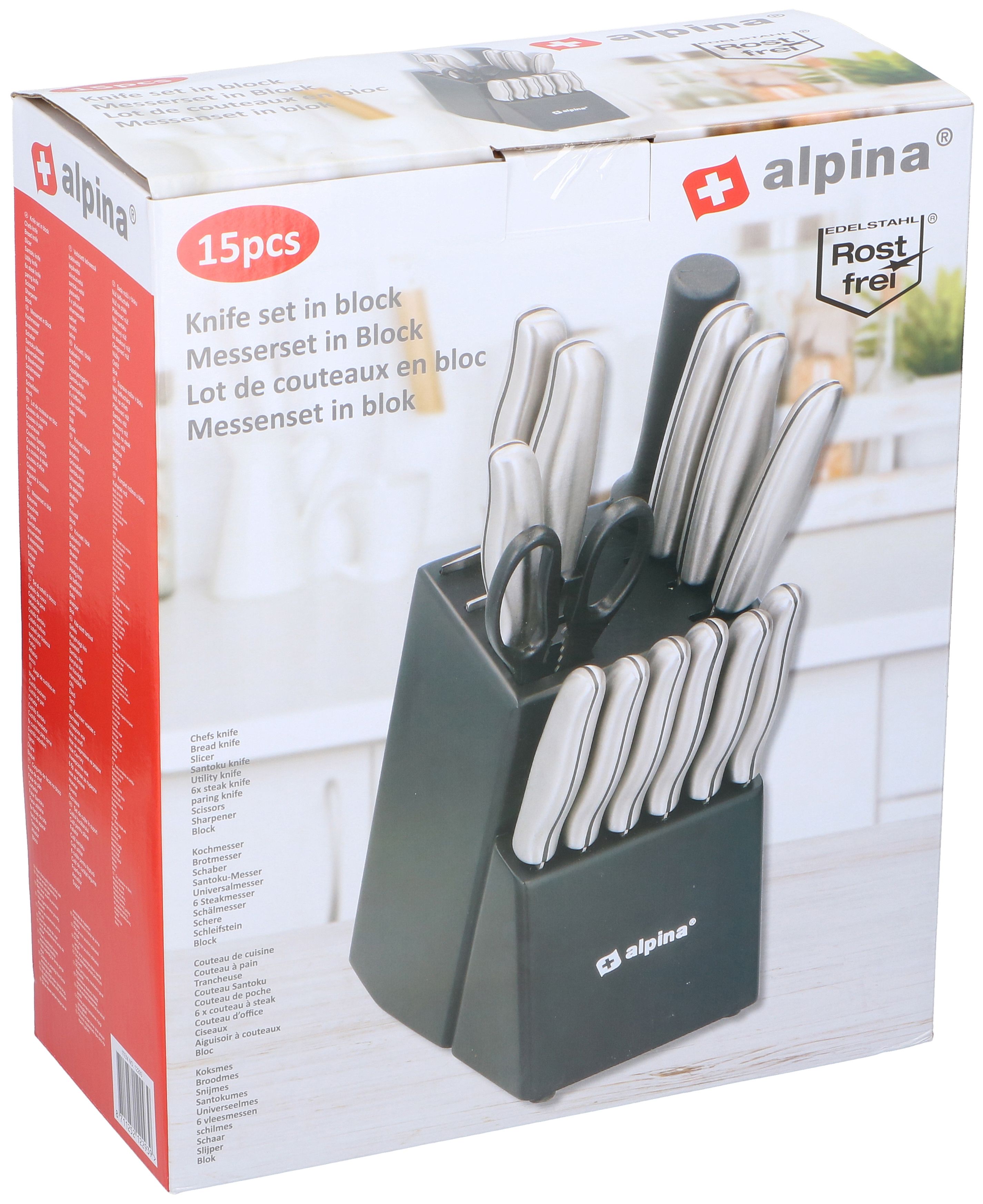 Bloc avec couteaux de cuisine 15 pièces ALPINA