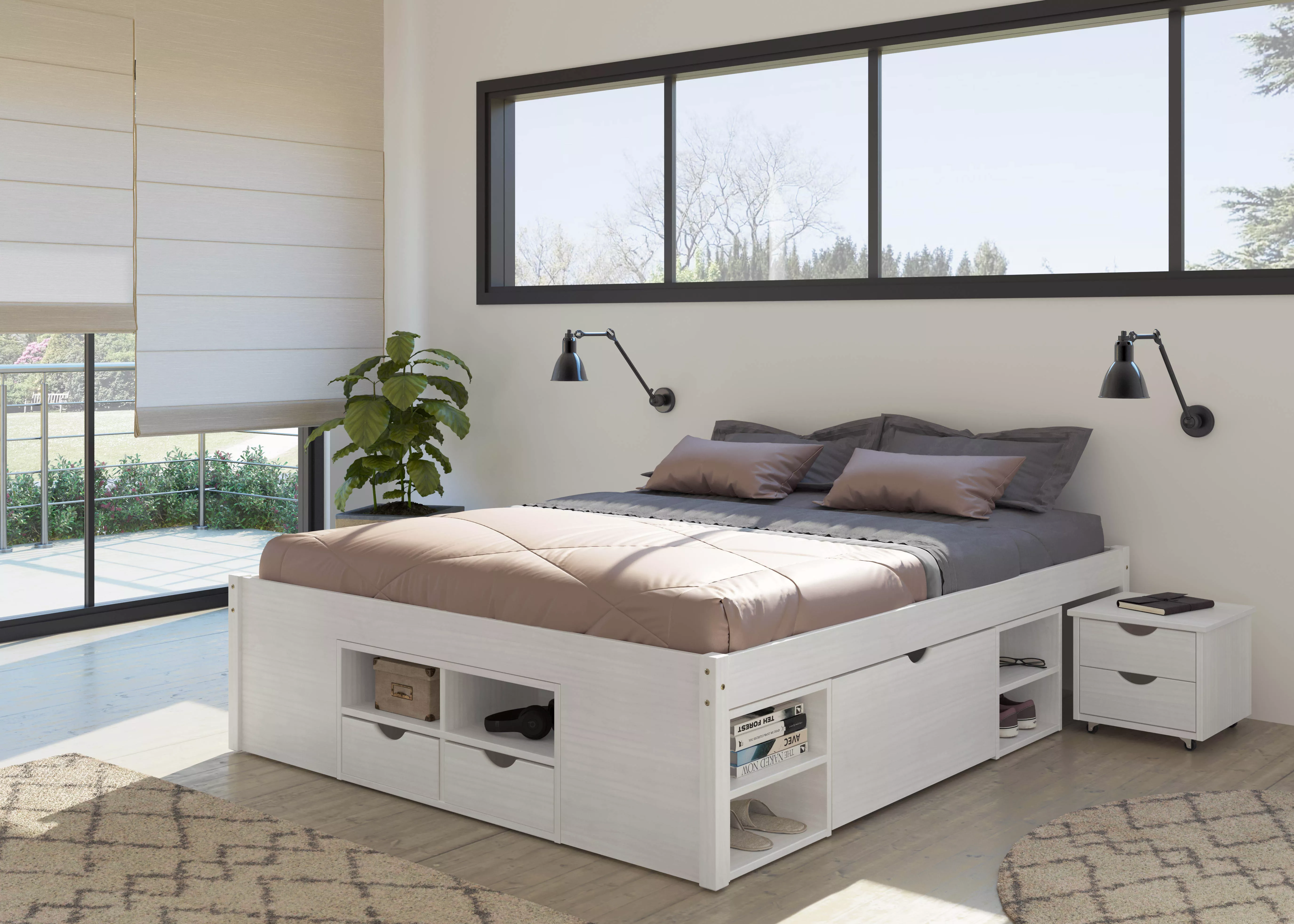 Lit avec chevet escamotable et rangements TILL Lit avec chevet escamotable et rangements TILL