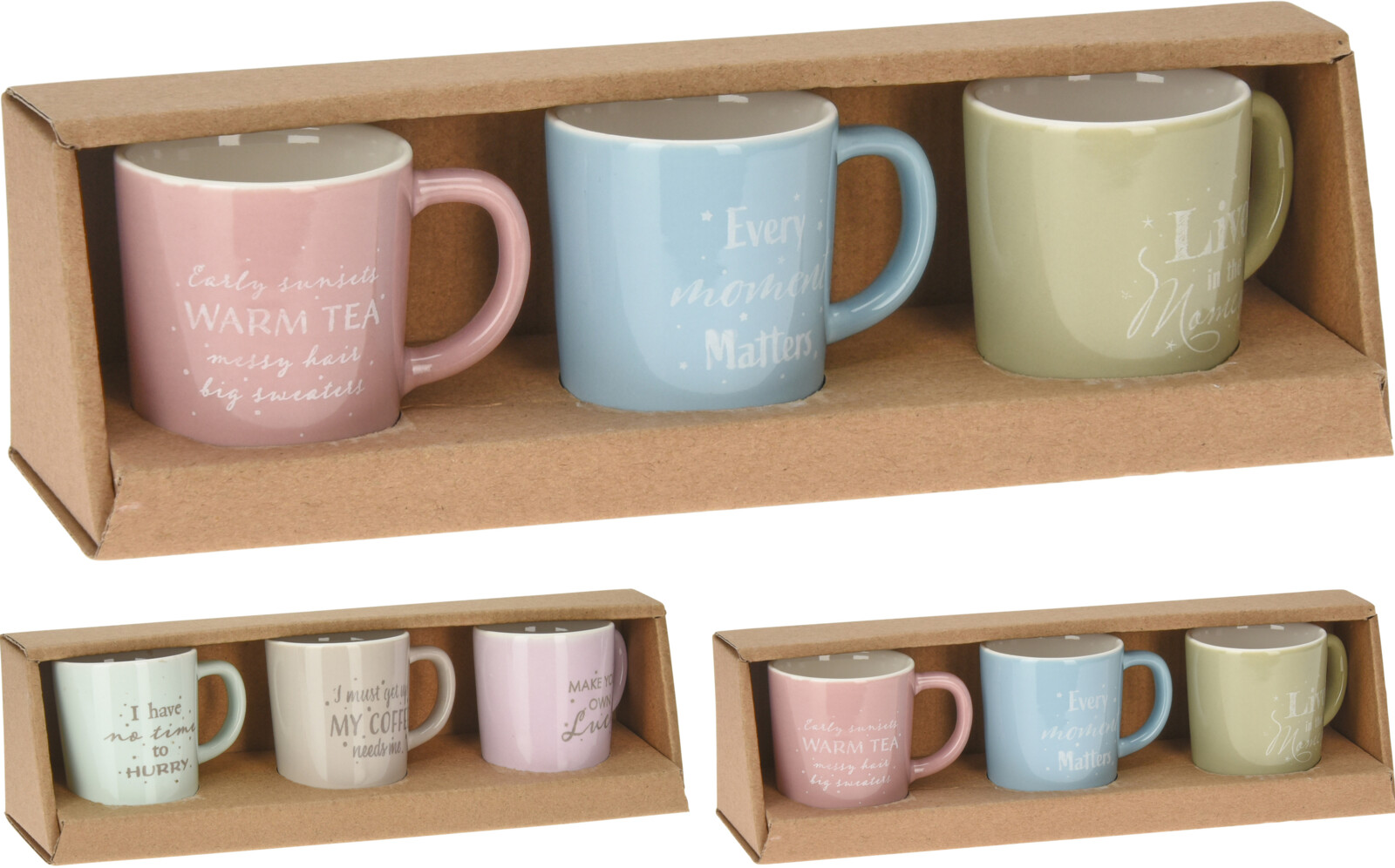 Lot de mugs 180 ml 3 pièces dans divers modèles au choix