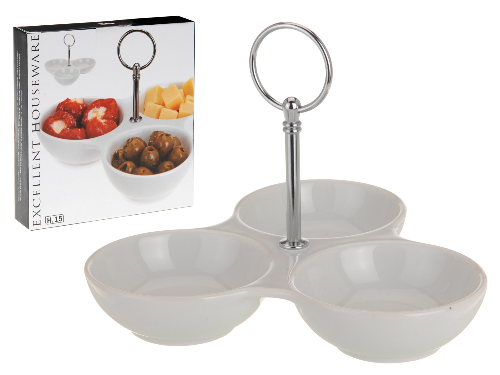 Plateau apéritif 3 coupelles avec anse en porcelaine
