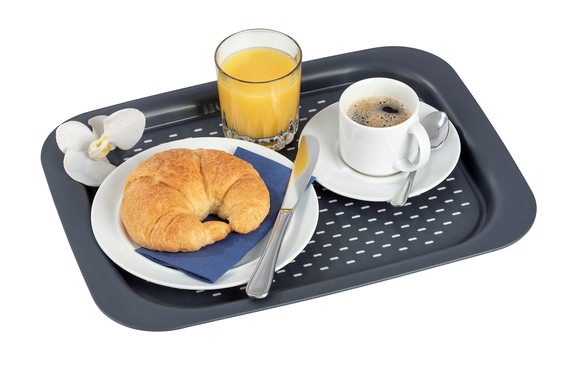 Petit Déjeuner Lit Sur Plateau Bois Avec Café Croissant Bonjour