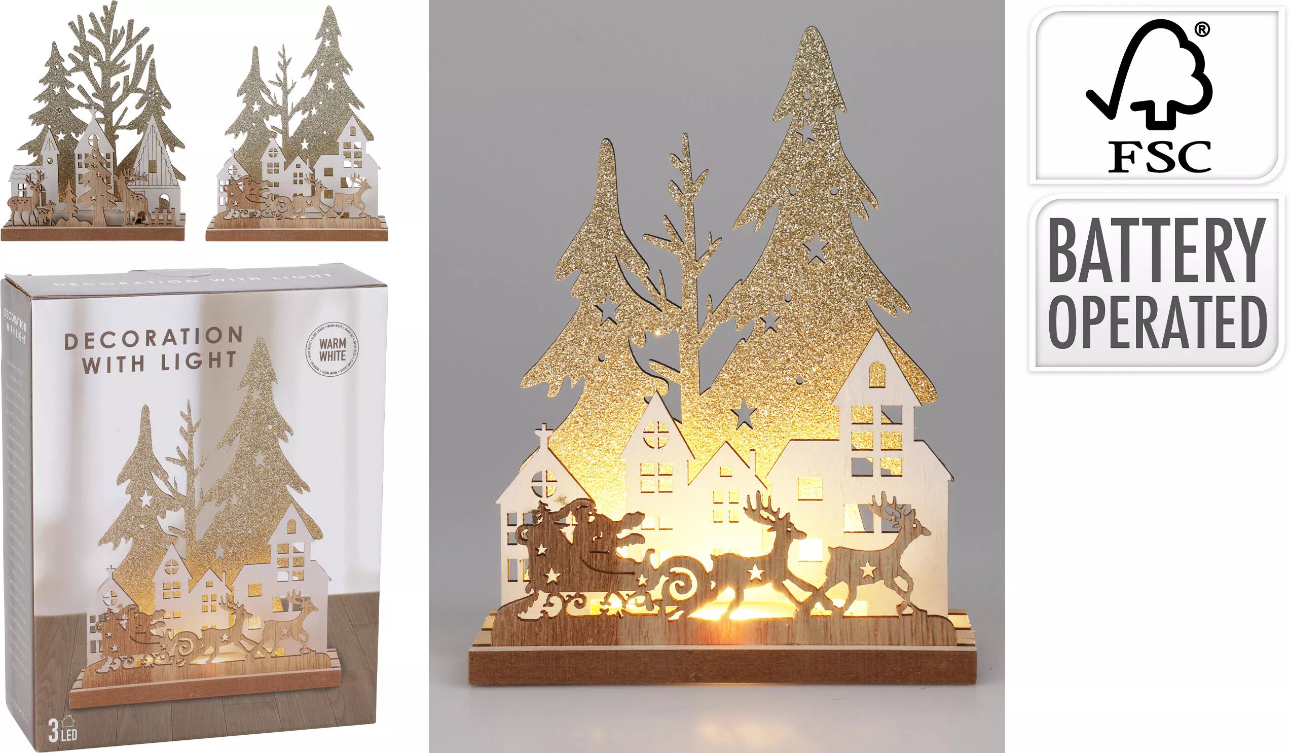 Décoration à poser paysage hivernal avec LED CHRISTMAS