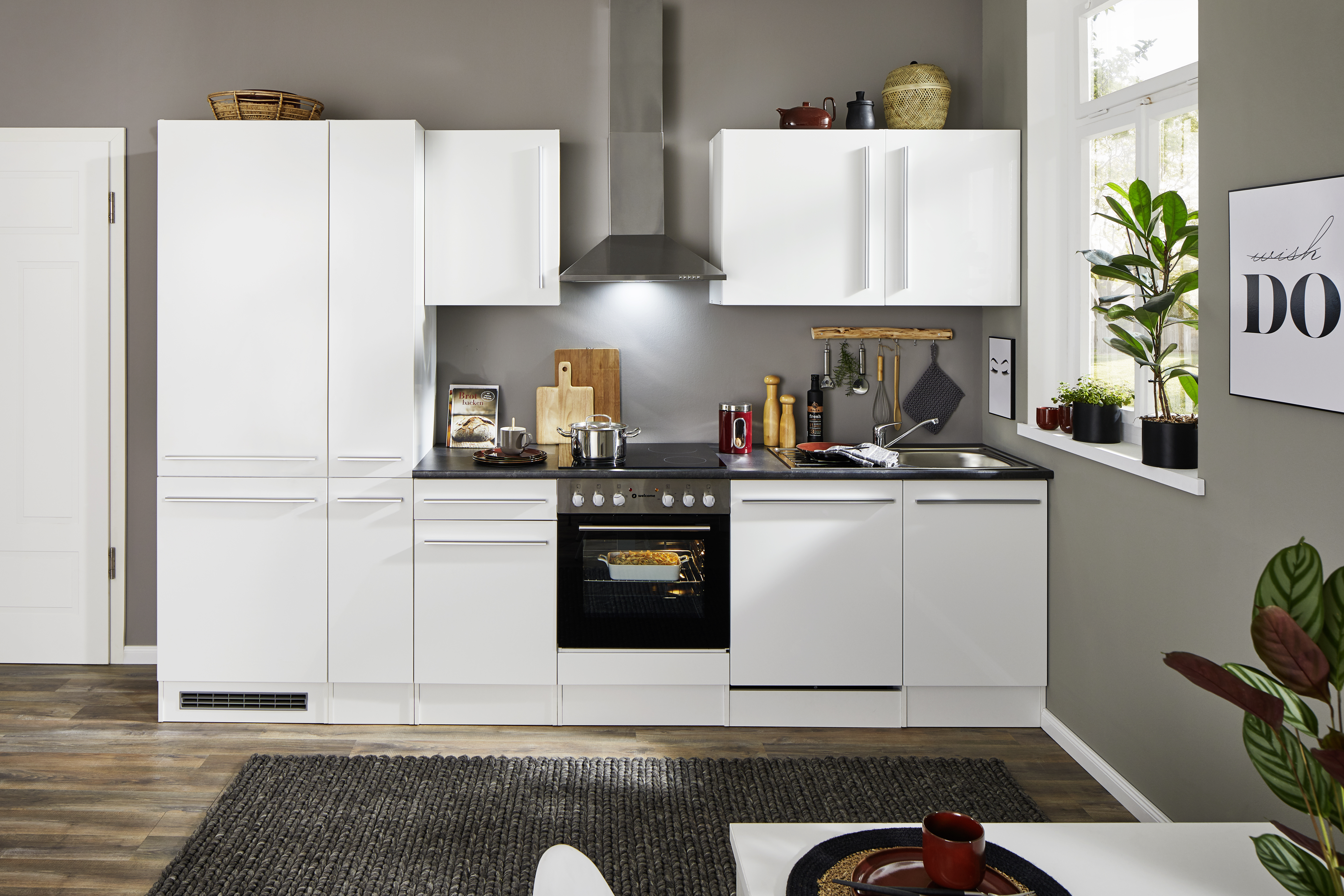 Bloc cuisine avec électroménager JAZZ 8 (bloc cuisine-réfrigérateur-armoire coulissante) I