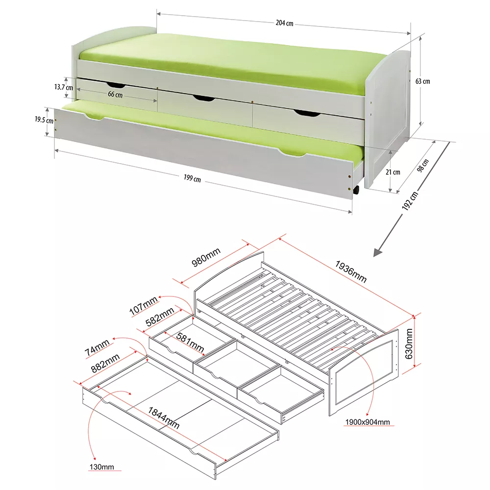 Lit gigogne 90x200cm ULLI