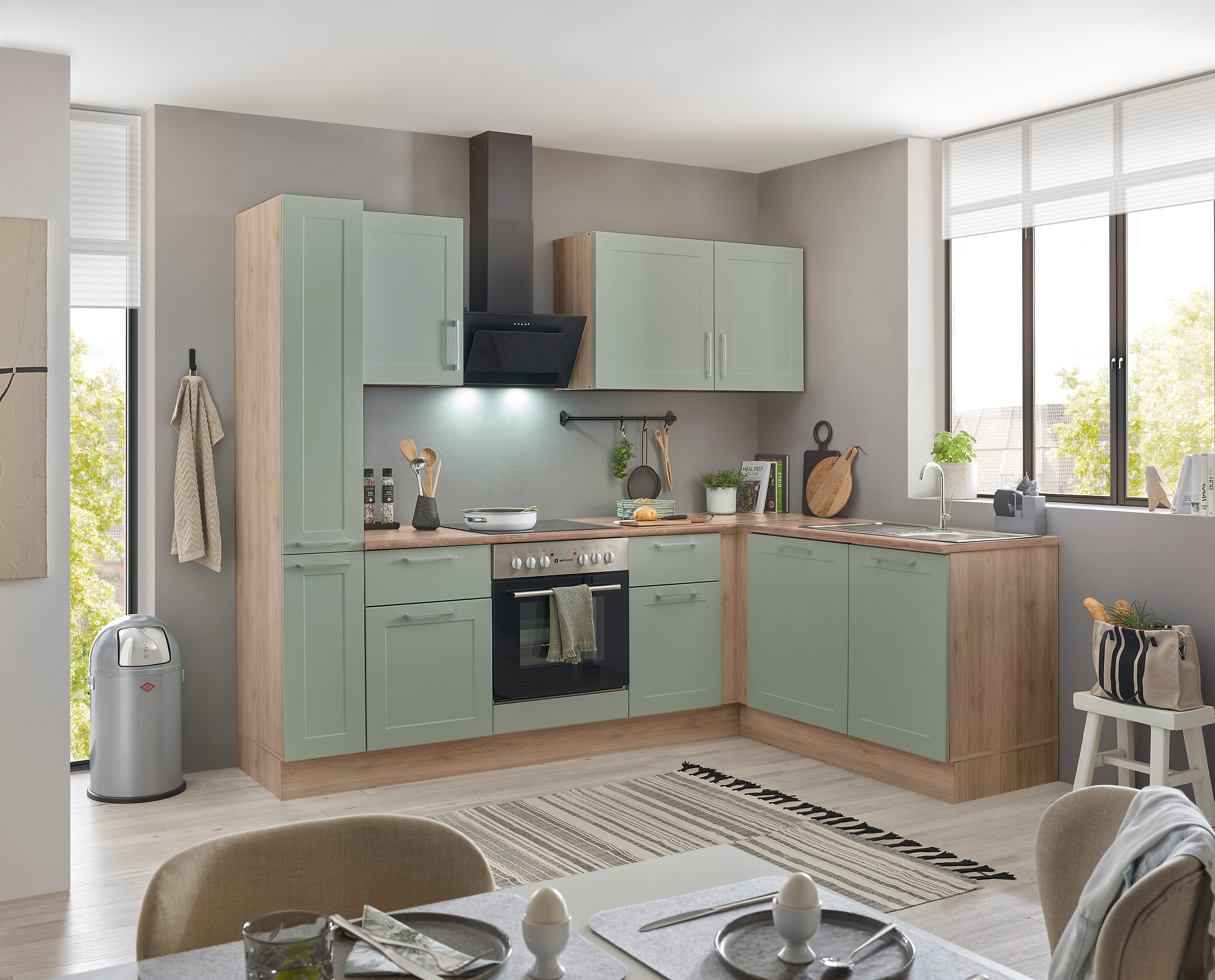Bloc cuisine avec électroménager HASTINGS (cuisine d'angle - armoire coulissante) II