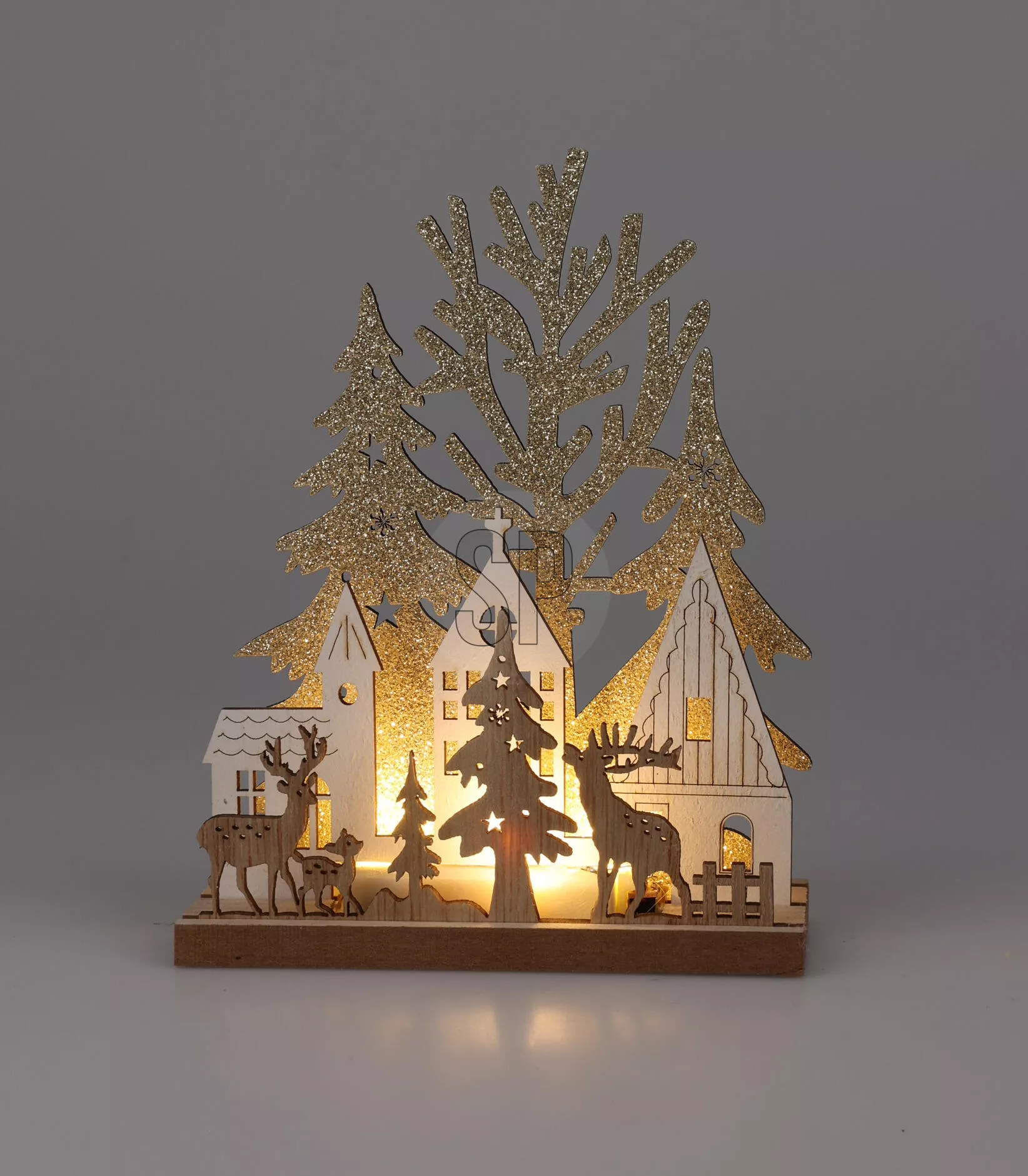 Décoration à poser paysage hivernal avec LED CHRISTMAS