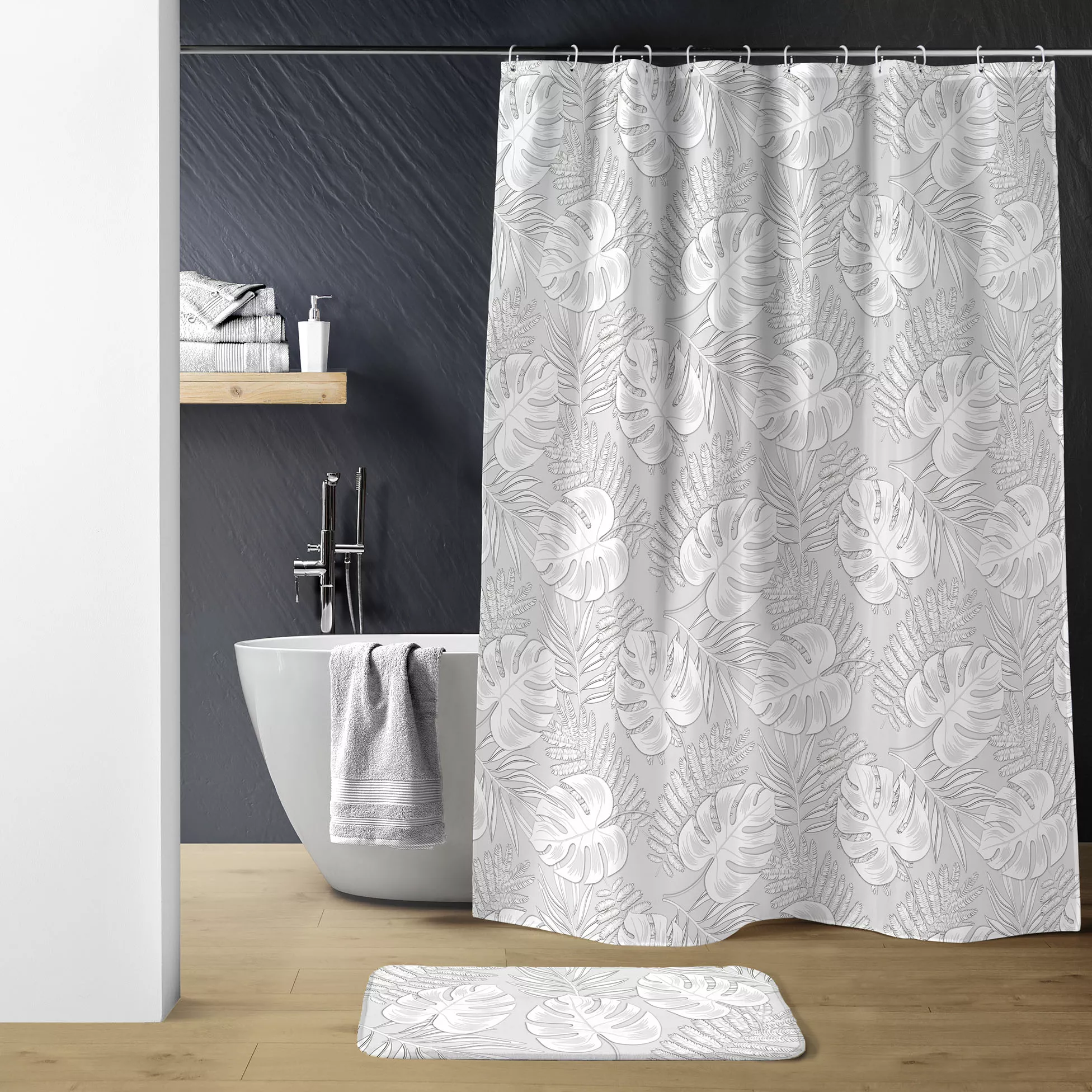 Rideau de douche avec anneaux MONSTERA