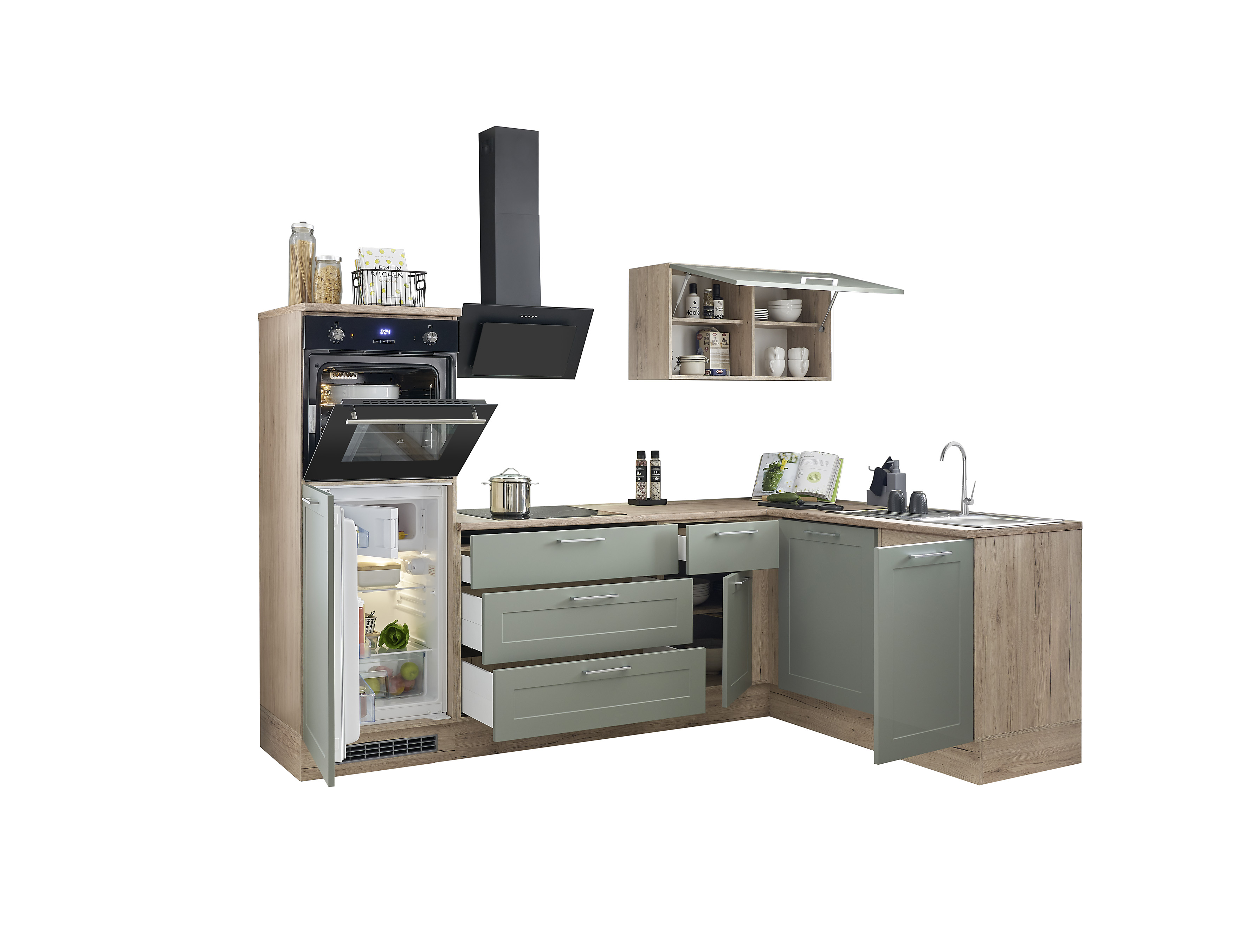 Bloc cuisine avec électroménager HASTINGS (cuisine d'angle - meuble colonne) II