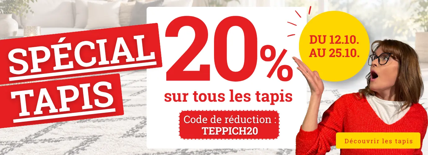 OFFRE SPÉCIALE TAPIS - Profitez dès maintenant de 20 % de réduction sur tous les tapis avec le code promo : TEPPICH20