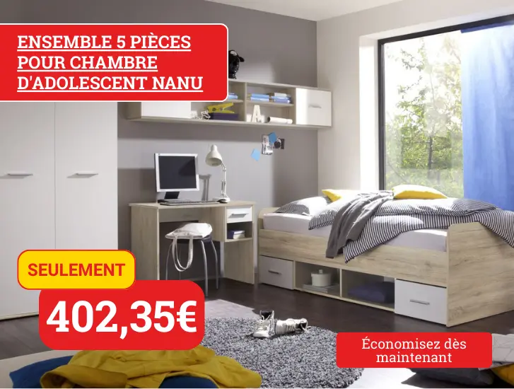 Prix MEGA ! Chambre d'ado NANU 5 pièces
