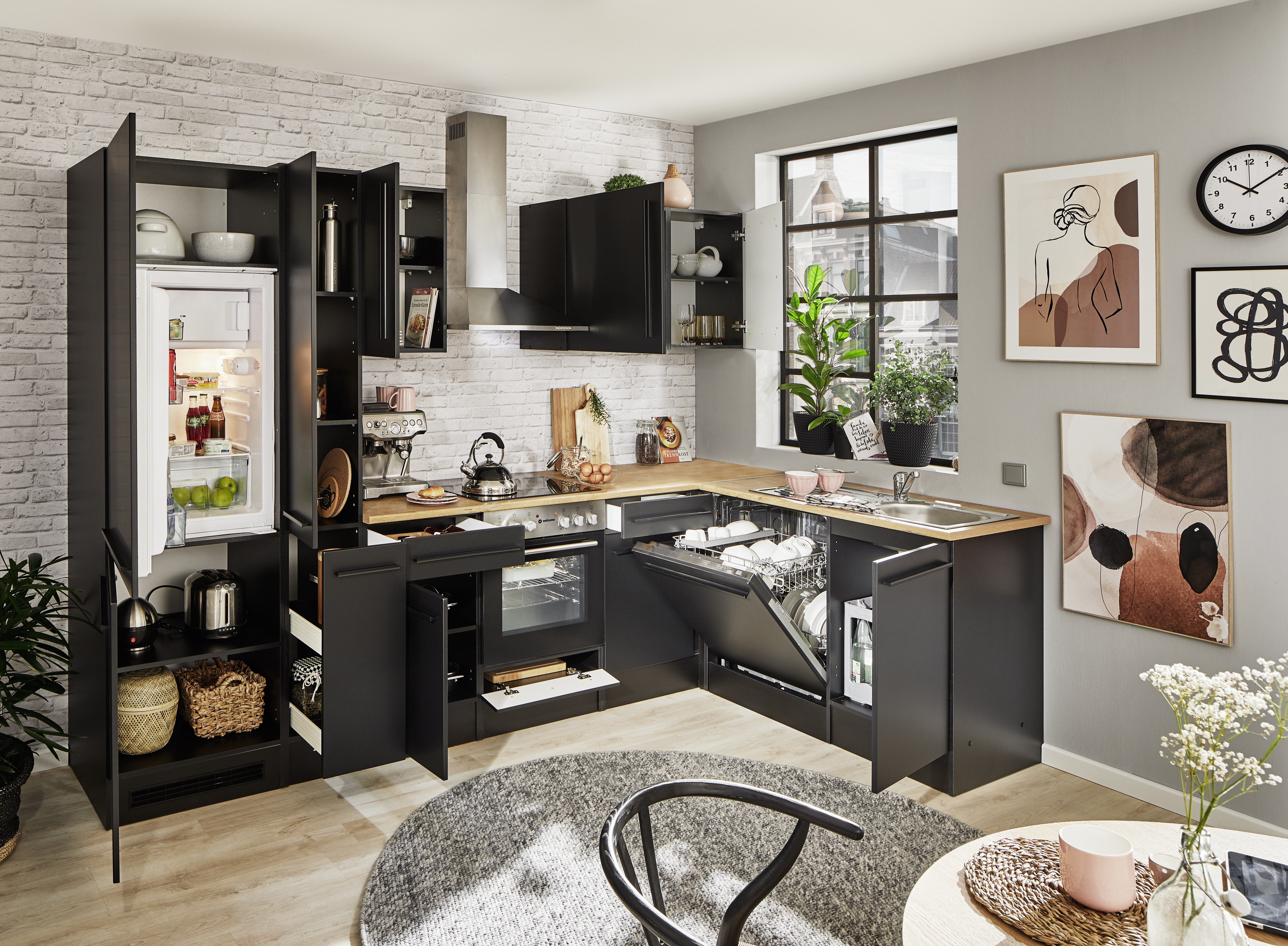 Bloc cuisine avec électroménager JAZZ 8 (angle-réfrigérateur-armoire coulissante) II