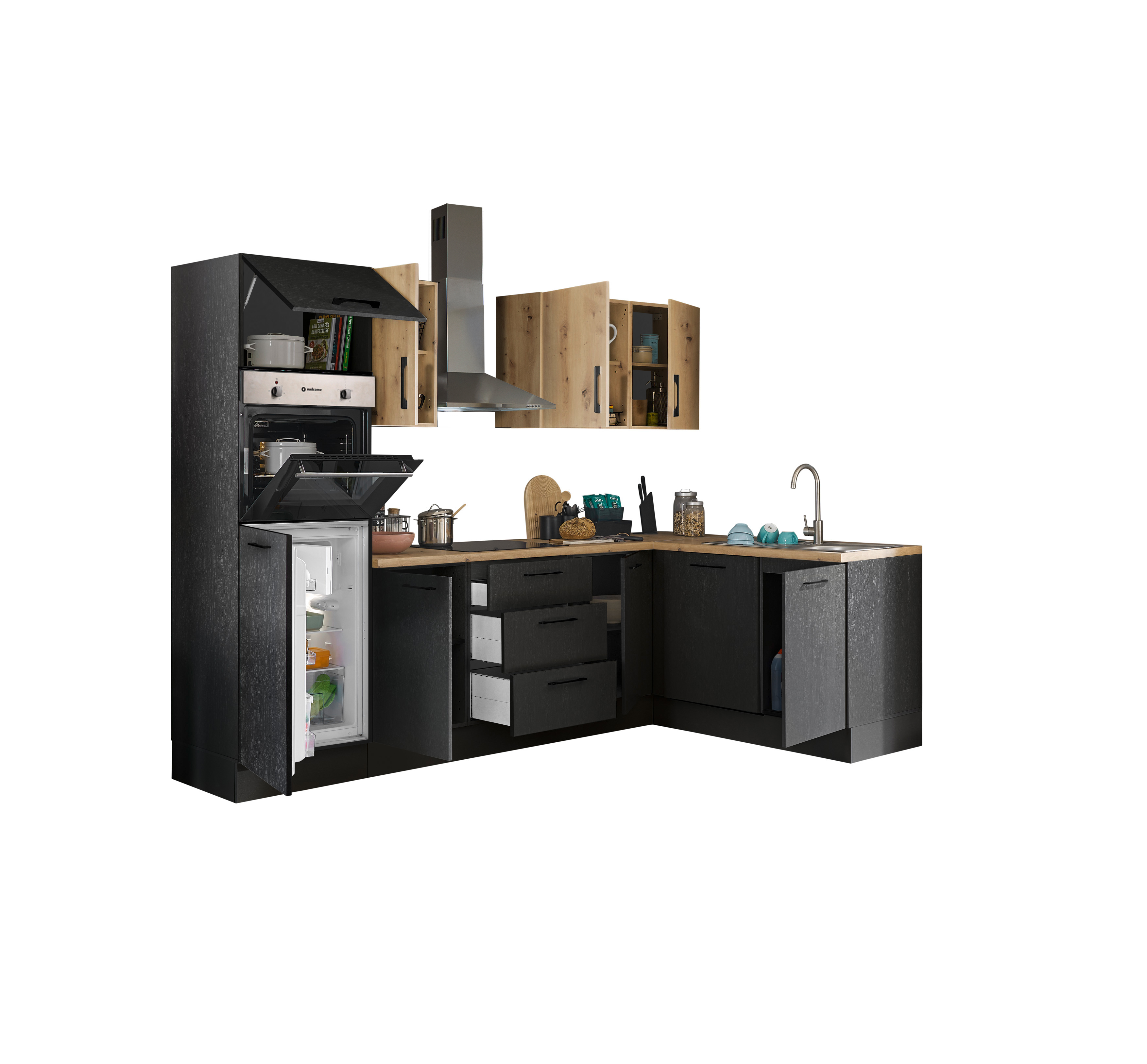 Bloc cuisine avec électroménager CORNWALL (cuisine d'angle-four