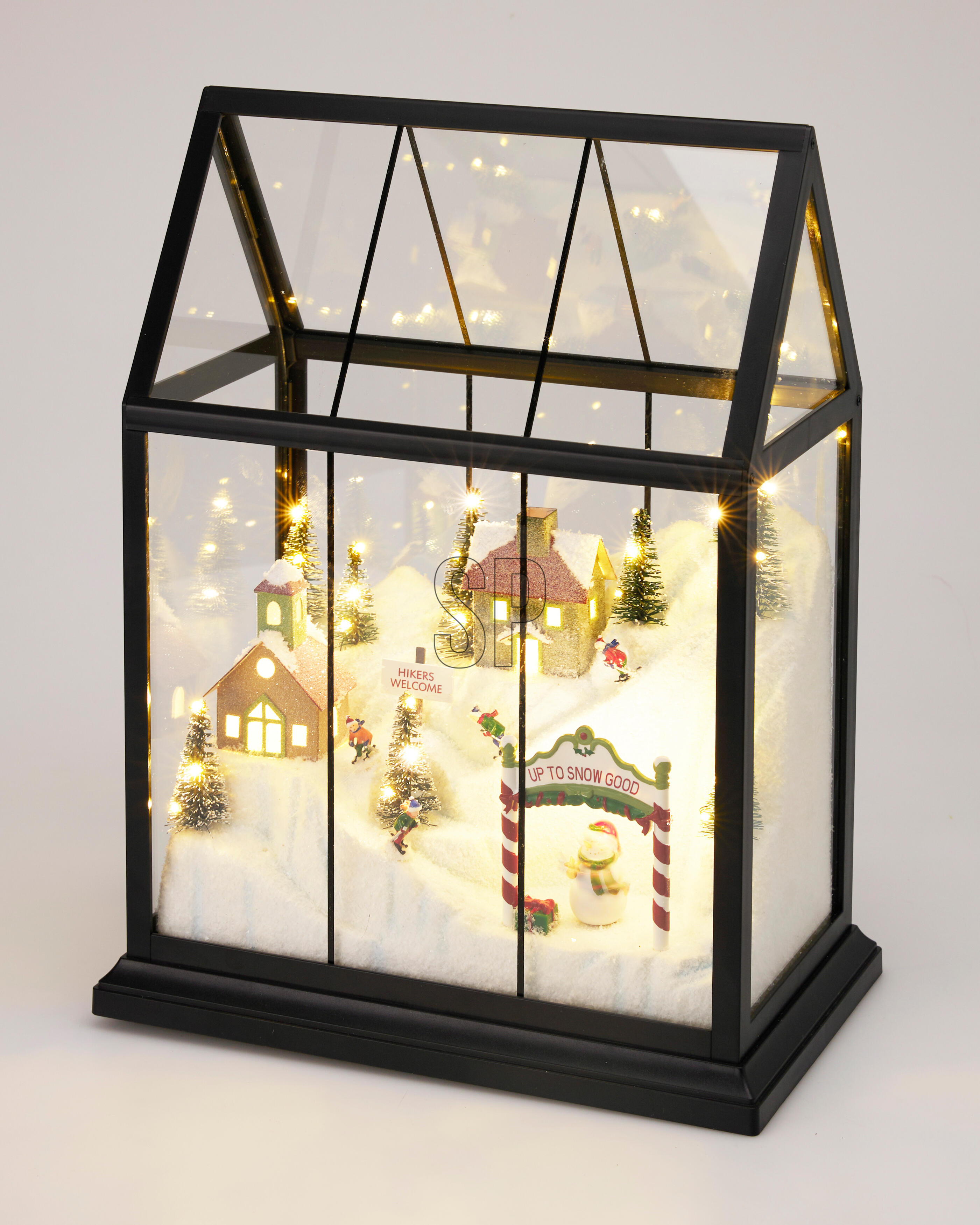Maison de verre avec paysage hivernal et LED CHRISTMAS