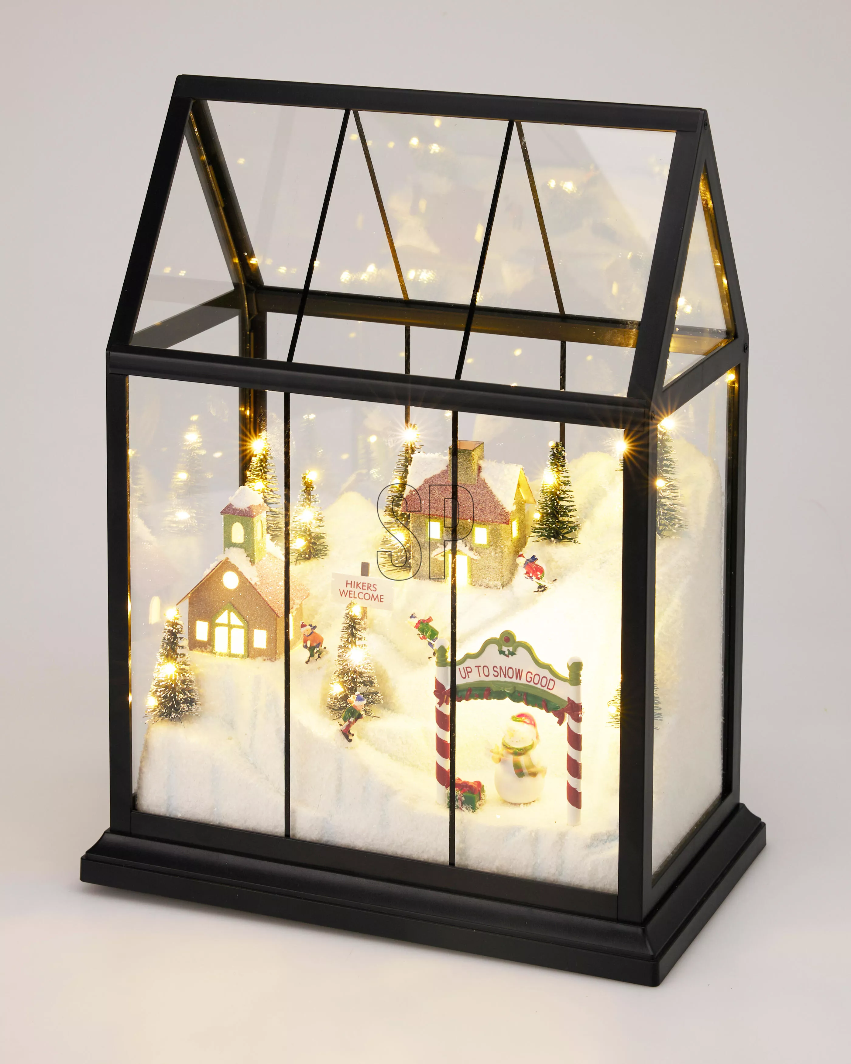 Maison de verre avec paysage hivernal et LED CHRISTMAS