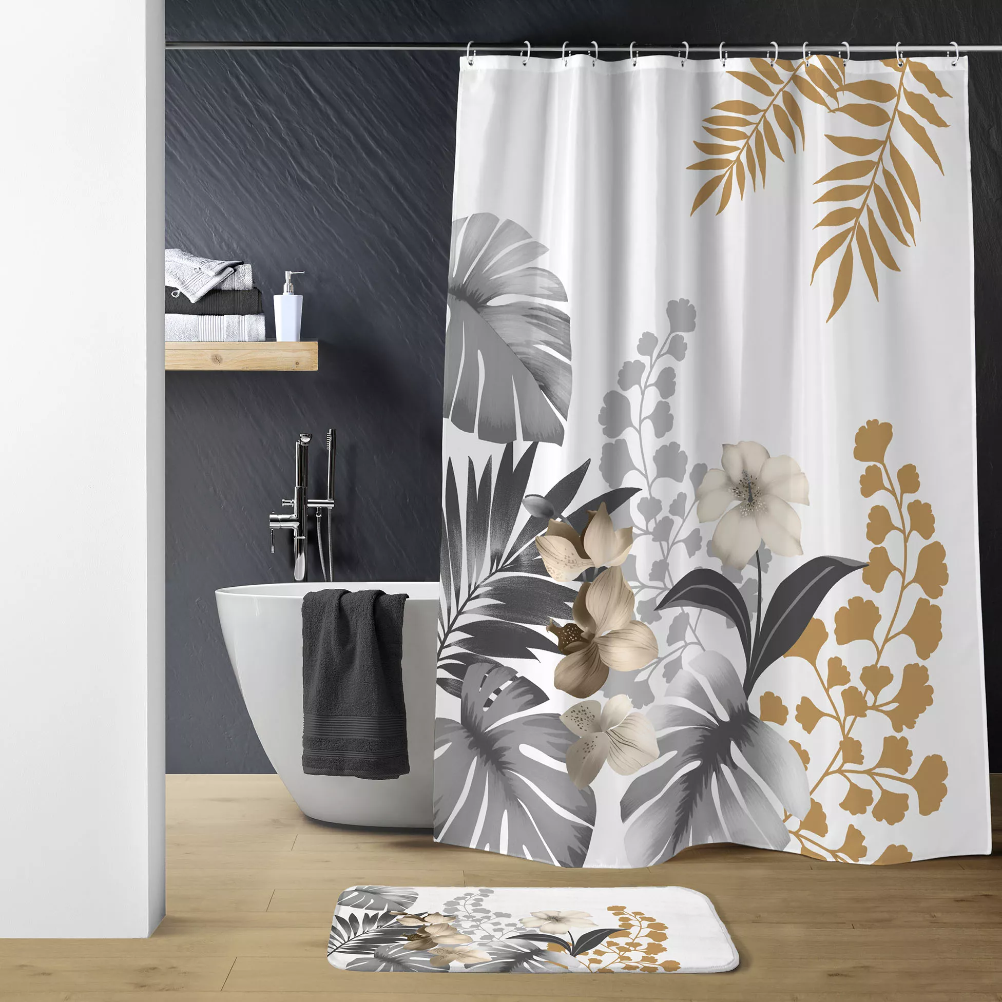 Rideau de douche avec anneaux KELLY
