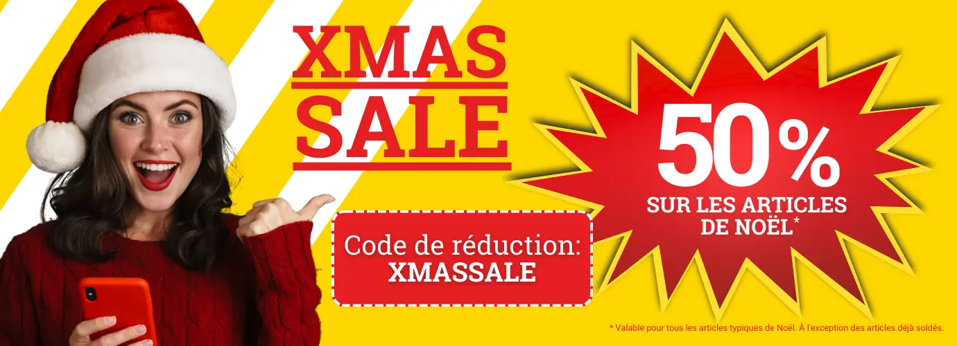 SOLDES DE NOËL - tous les articles typiques de Noël sont désormais réduits de 50 %. Code de réduction : XMASSALE