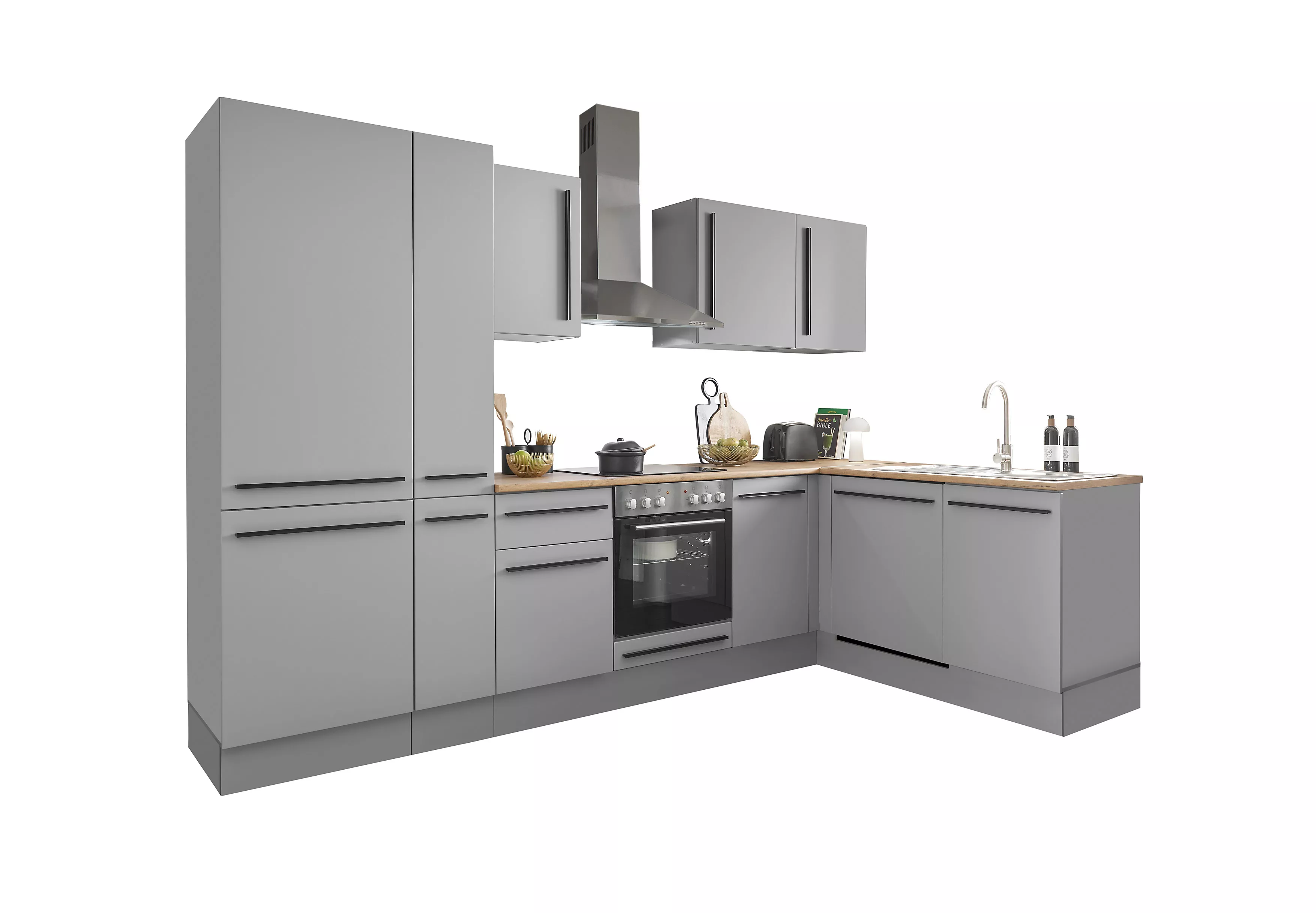 Bloc cuisine avec électroménager MANCHESTER (angle-réfrigérateur-armoire coulissante) I