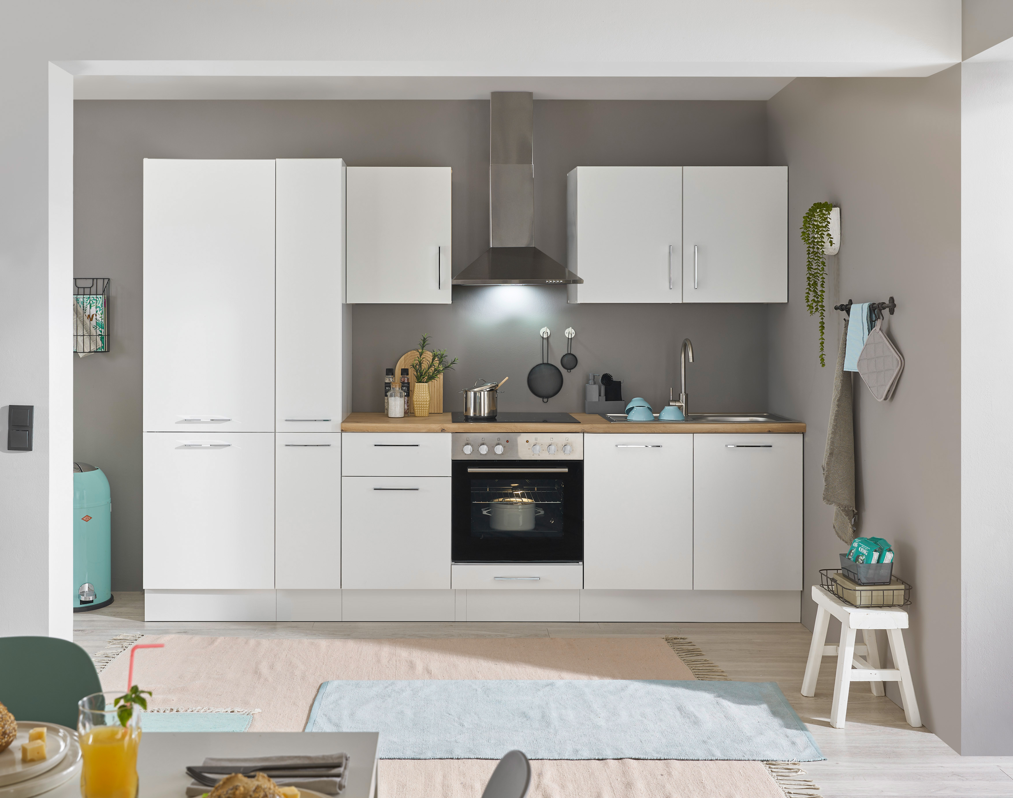 Bloc cuisine avec électroménager CORNWALL (bloc cuisine-réfrigérateur-armoire coulissante) I