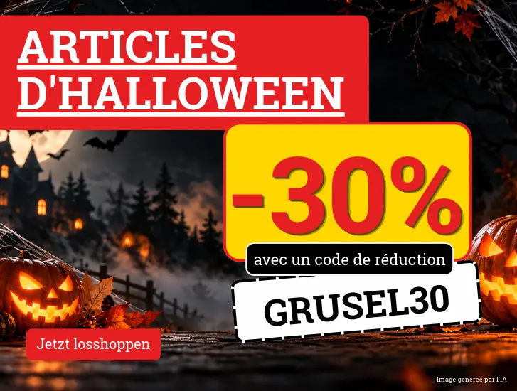 -30 % sur les articles d'Halloween* avec le code promo : GRUSEL30. C'est parti pour le shopping !>