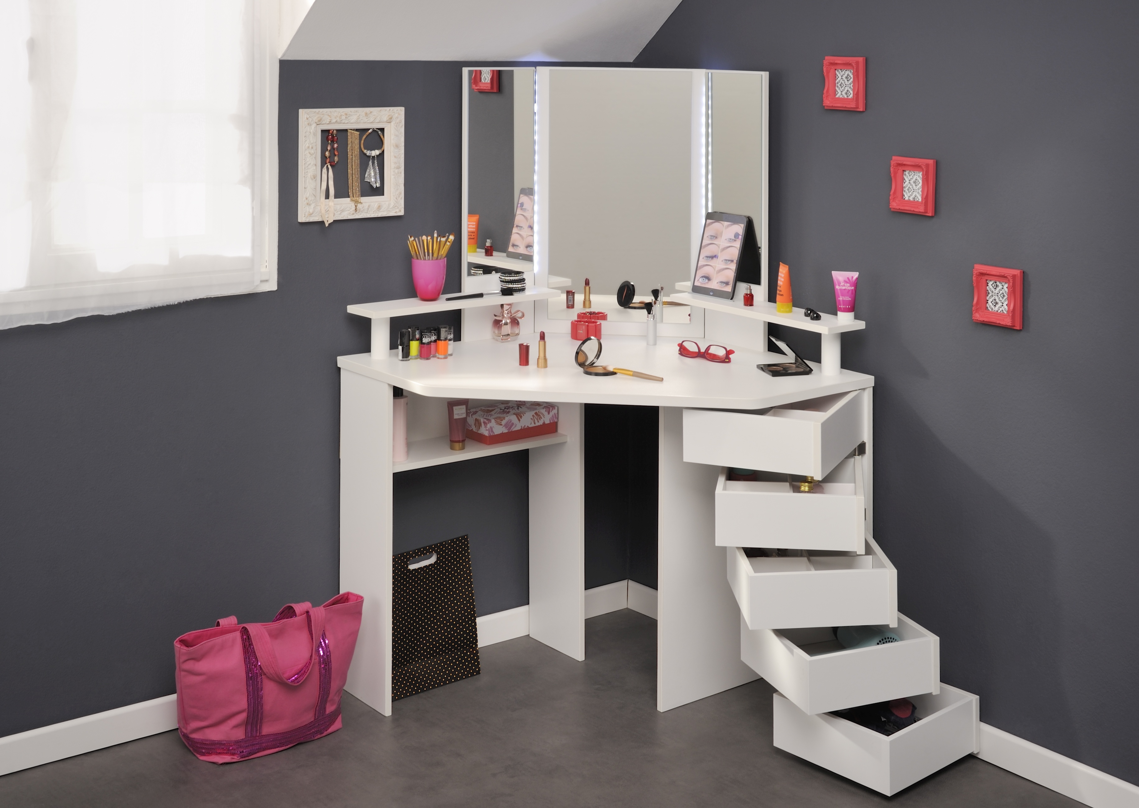Coiffeuse d'angle blanche - Ameublement Coiffeuse d'angle blanche - Ameublement