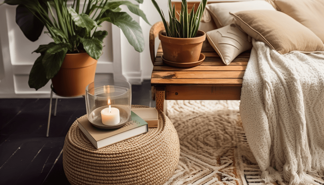 "Découvre notre déco Natural Living de style boho : naturelle, détendue et stylée. Des paniers, des plantes, des plaids, des bougies et des coussins qui créent une atmosphère chaleureuse et harmonieuse dans ton intérieur".