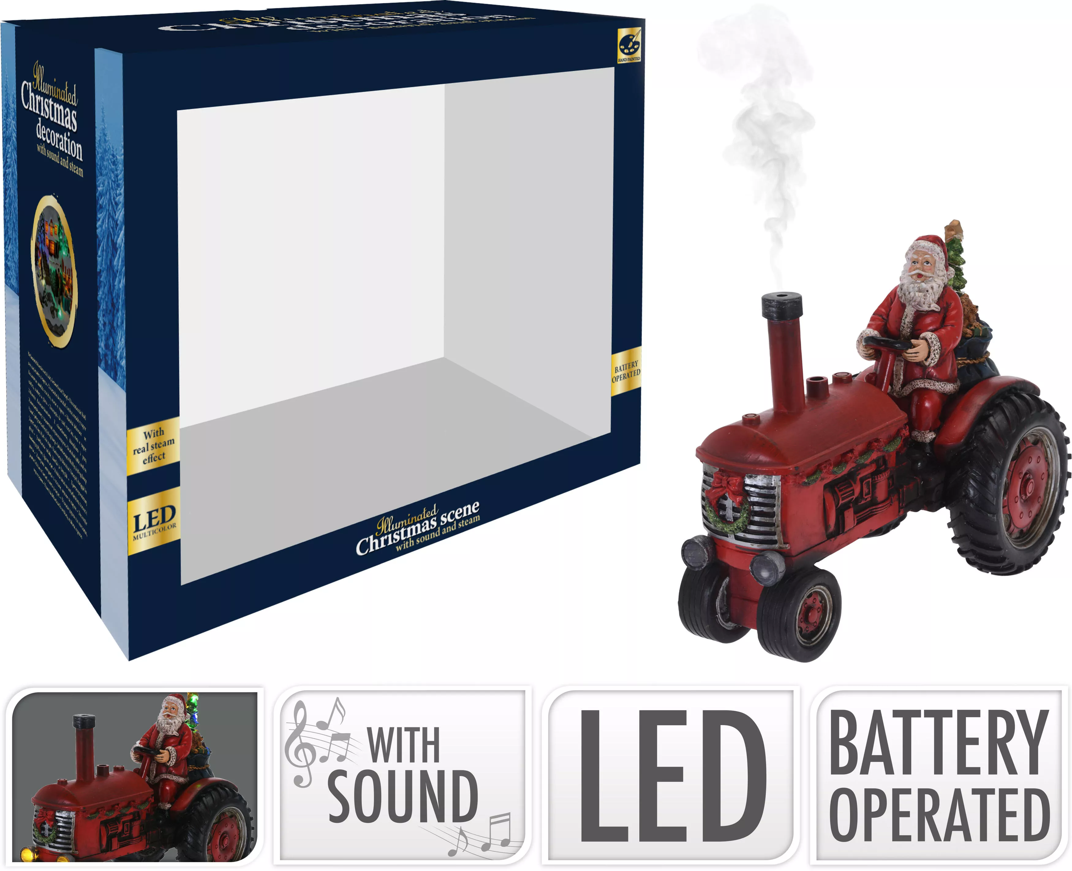 Père Noël sur tracteur avec LED + effets sonores CHRISTMAS