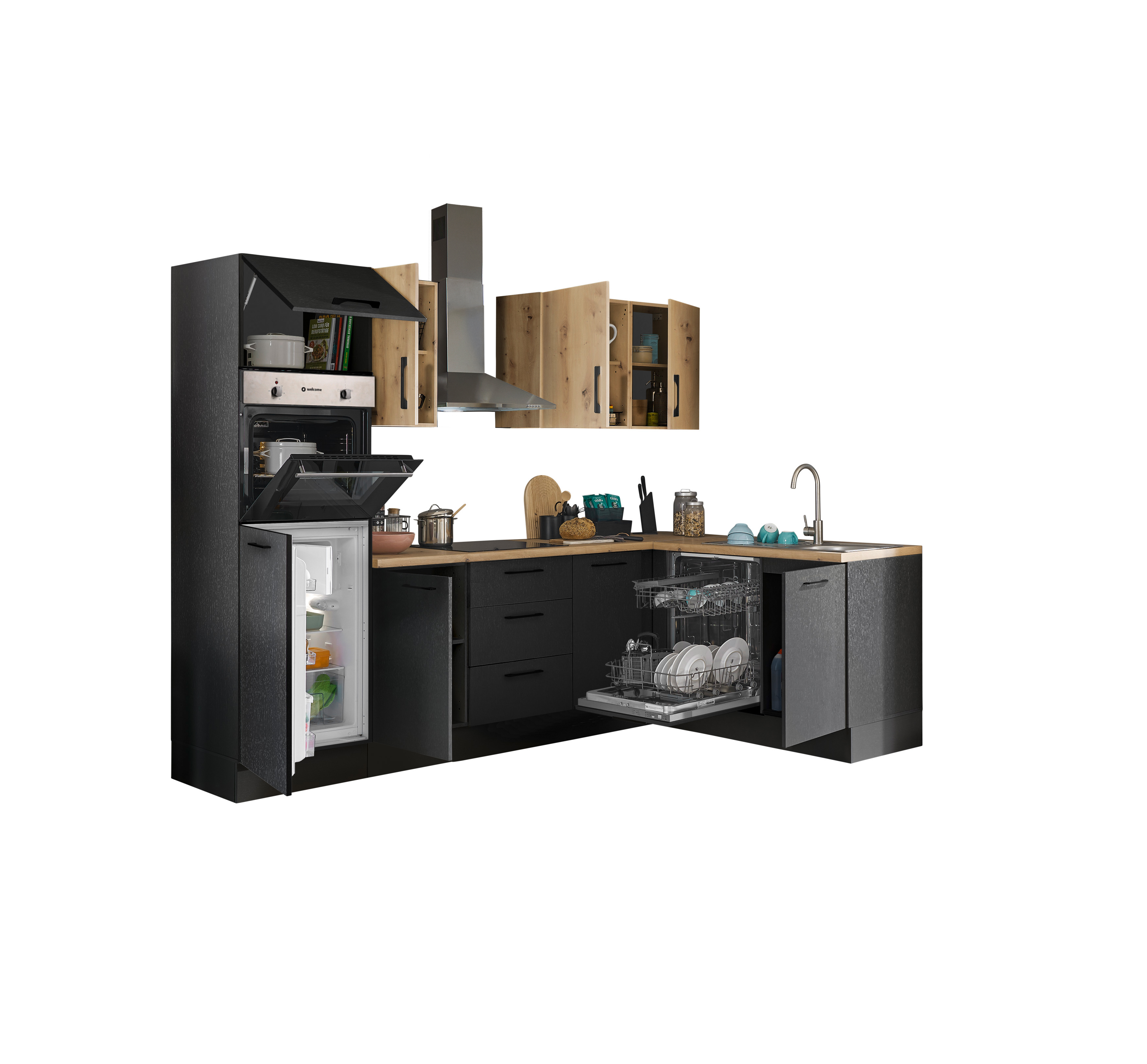 Bloc cuisine avec électroménager CORNWALL (cuisine d'angle-four