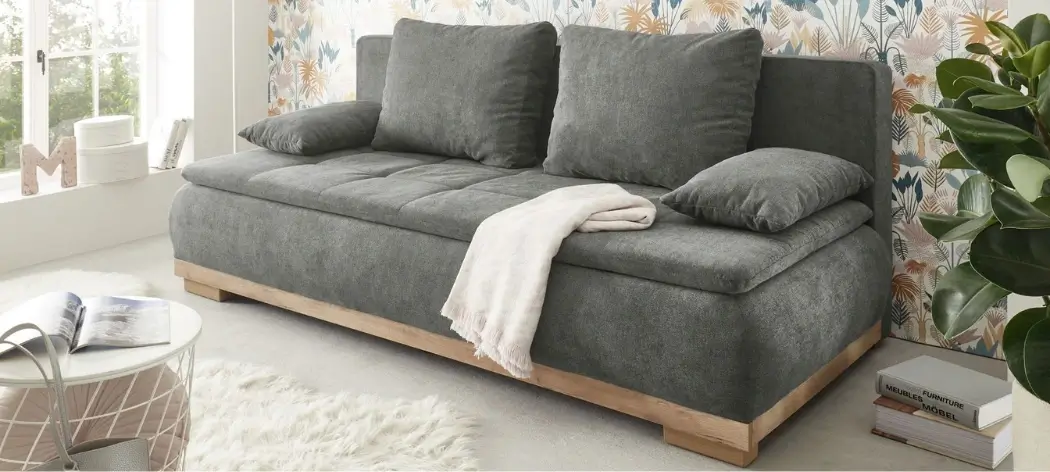 Canapé-lit gris MILA LUX.3DL avec rembourrage Bonell de qualité supérieure. L/H/P env. 208/93/105 cm