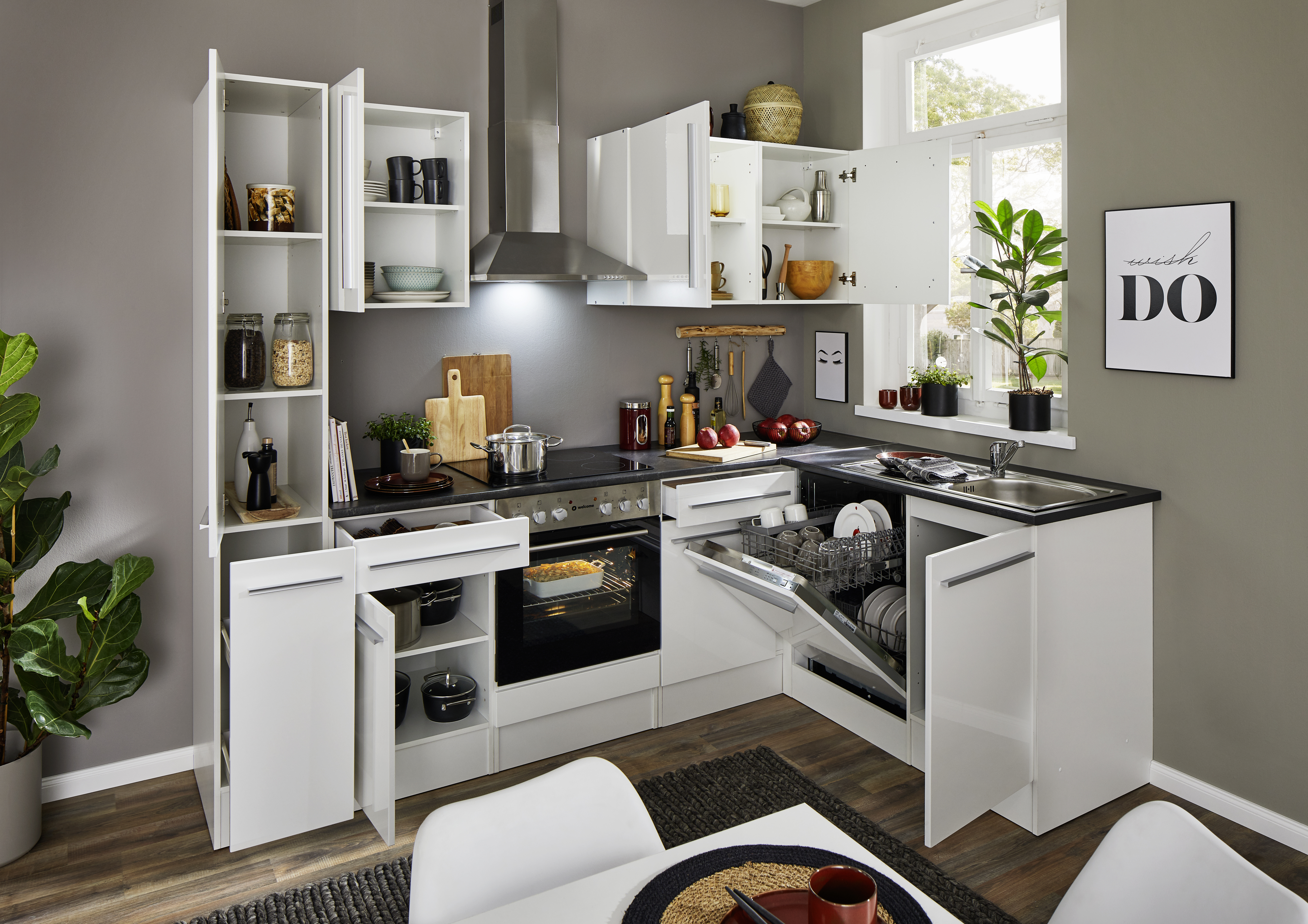Bloc cuisine avec électroménager JAZZ 8 (cuisine d'angle - armoire coulissante) I