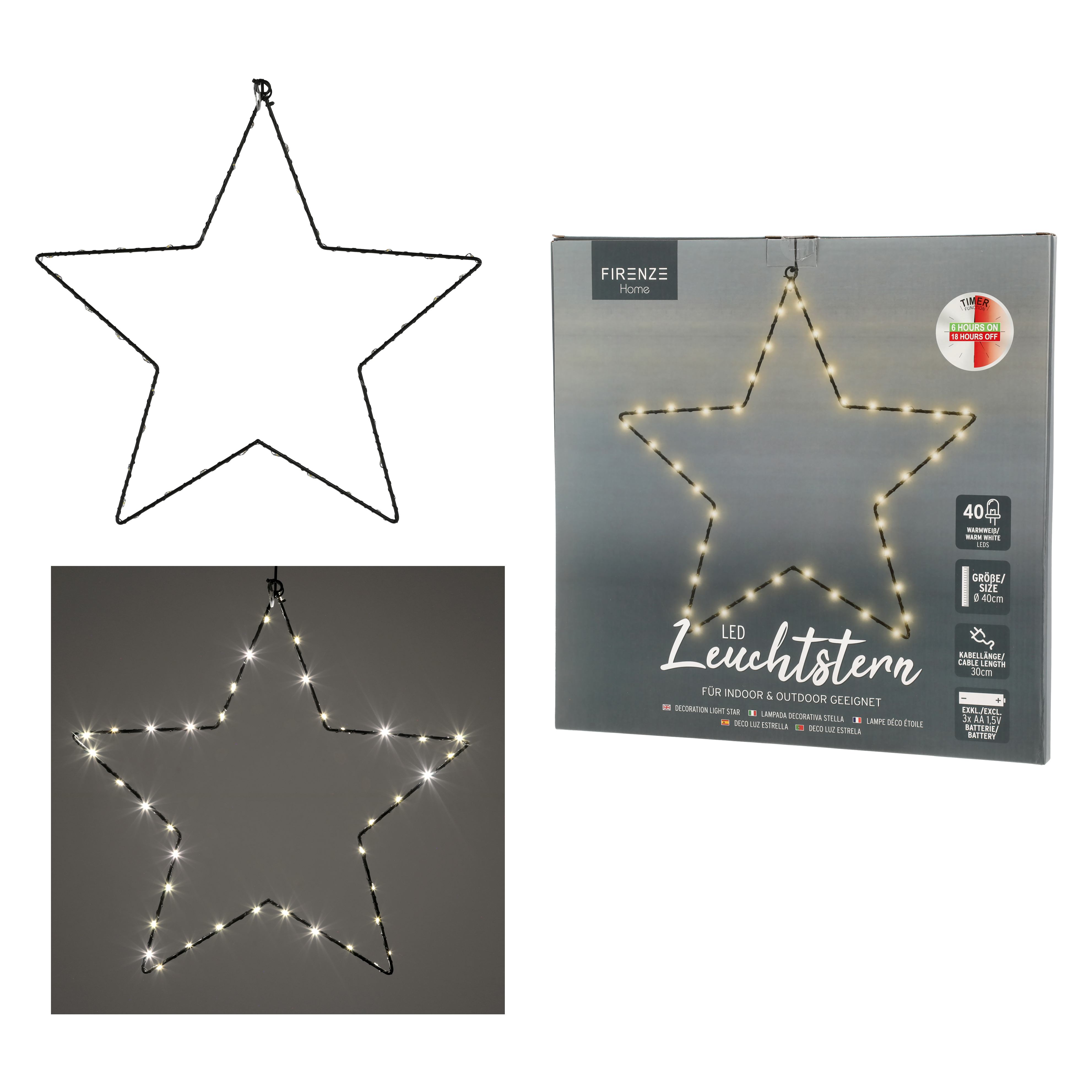 Déco LED d'extérieur 40x40 cm Etoile