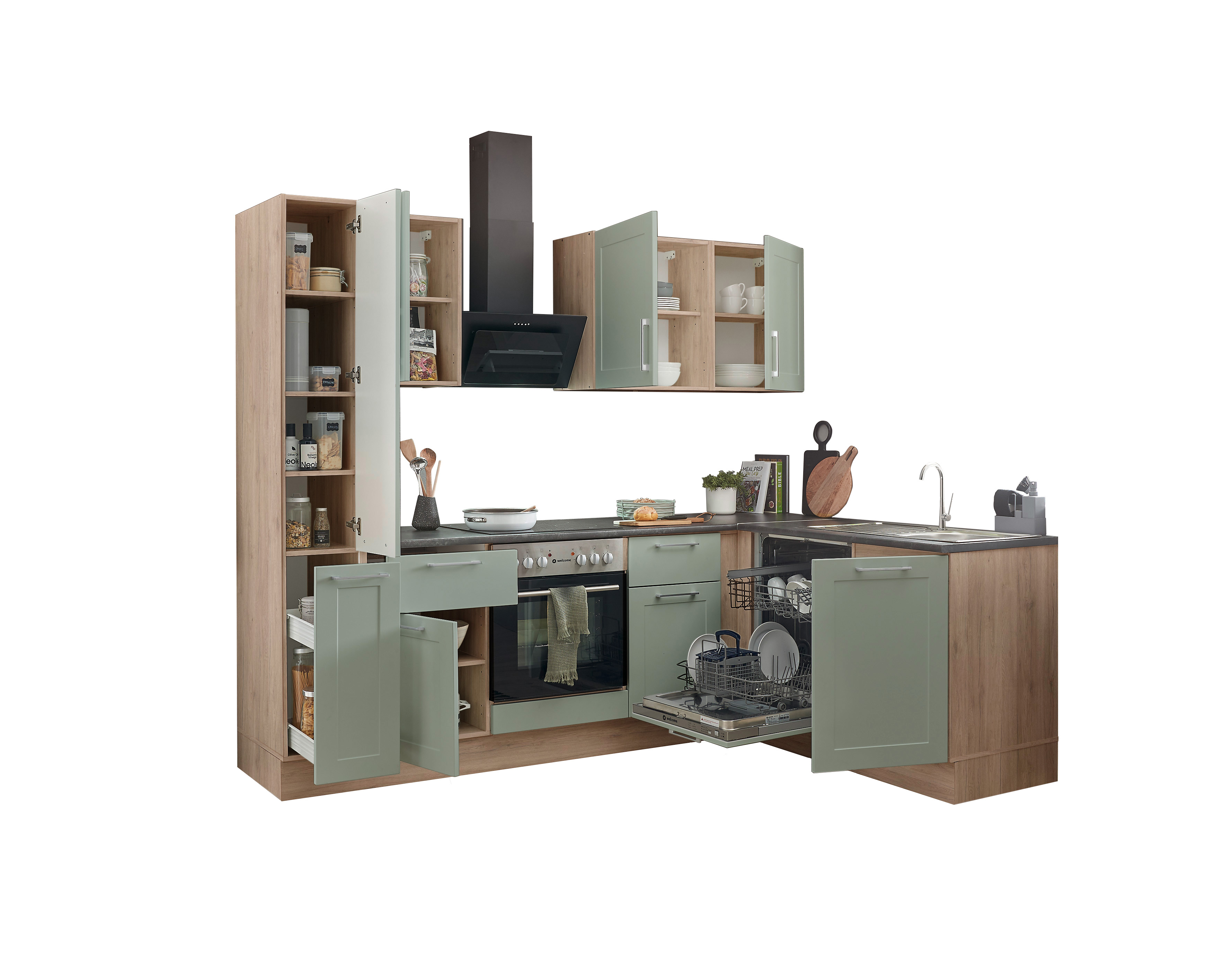 Bloc cuisine avec électroménager HASTINGS (cuisine d'angle - armoire coulissante) II