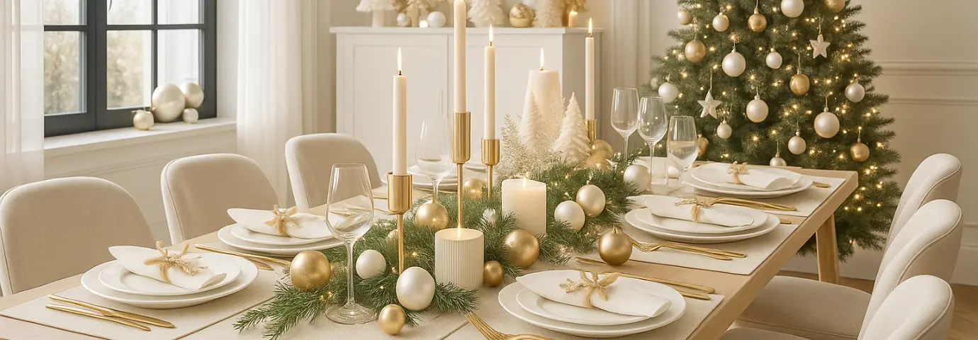 Décorations de Noël : or et blanc