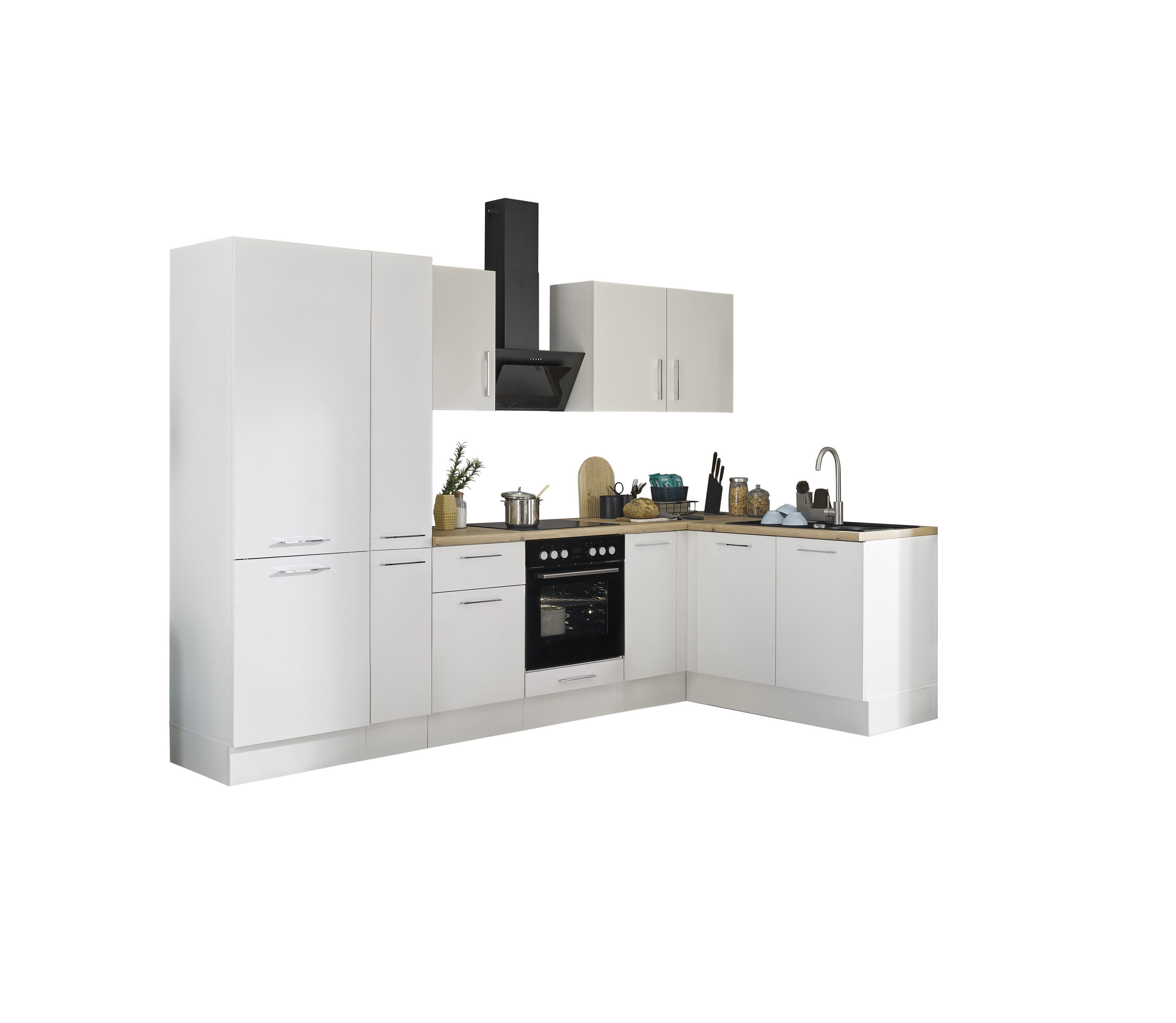 Bloc cuisine avec électroménager CORNWALL (cuisine d'angle-réfrigérateur-armoire coulissante) II
