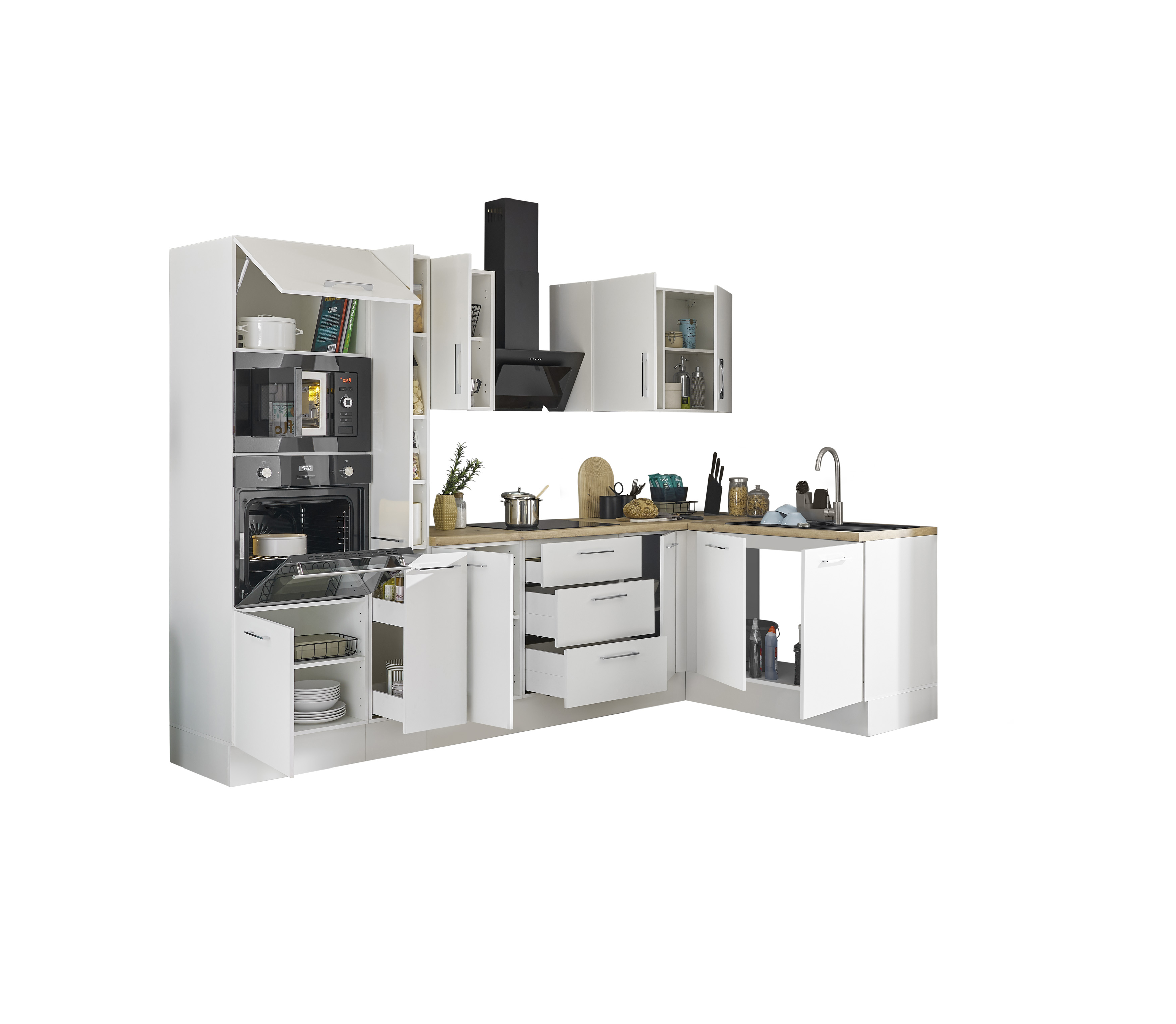 Bloc cuisine avec électroménager CORNWALL (cuisine d'angle-four-micro-ondes-armoire coulissante) II