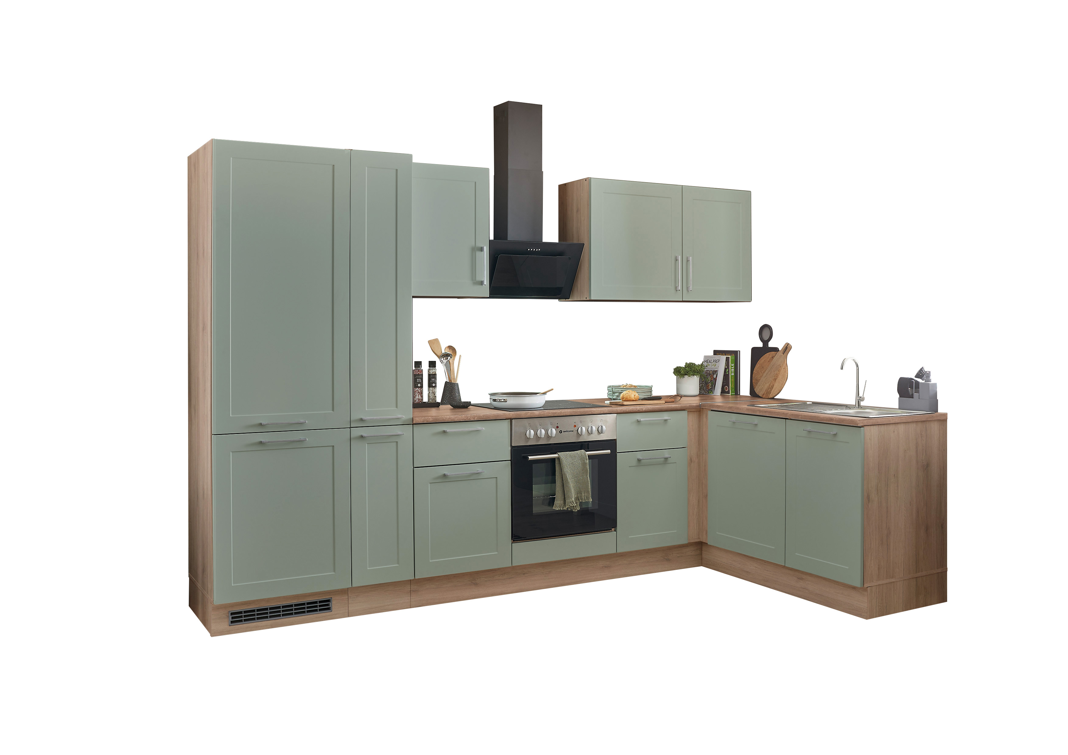 Bloc cuisine avec électroménager HASTINGS (cuisine d'angle-réfrigérateur-armoire coulissante) II