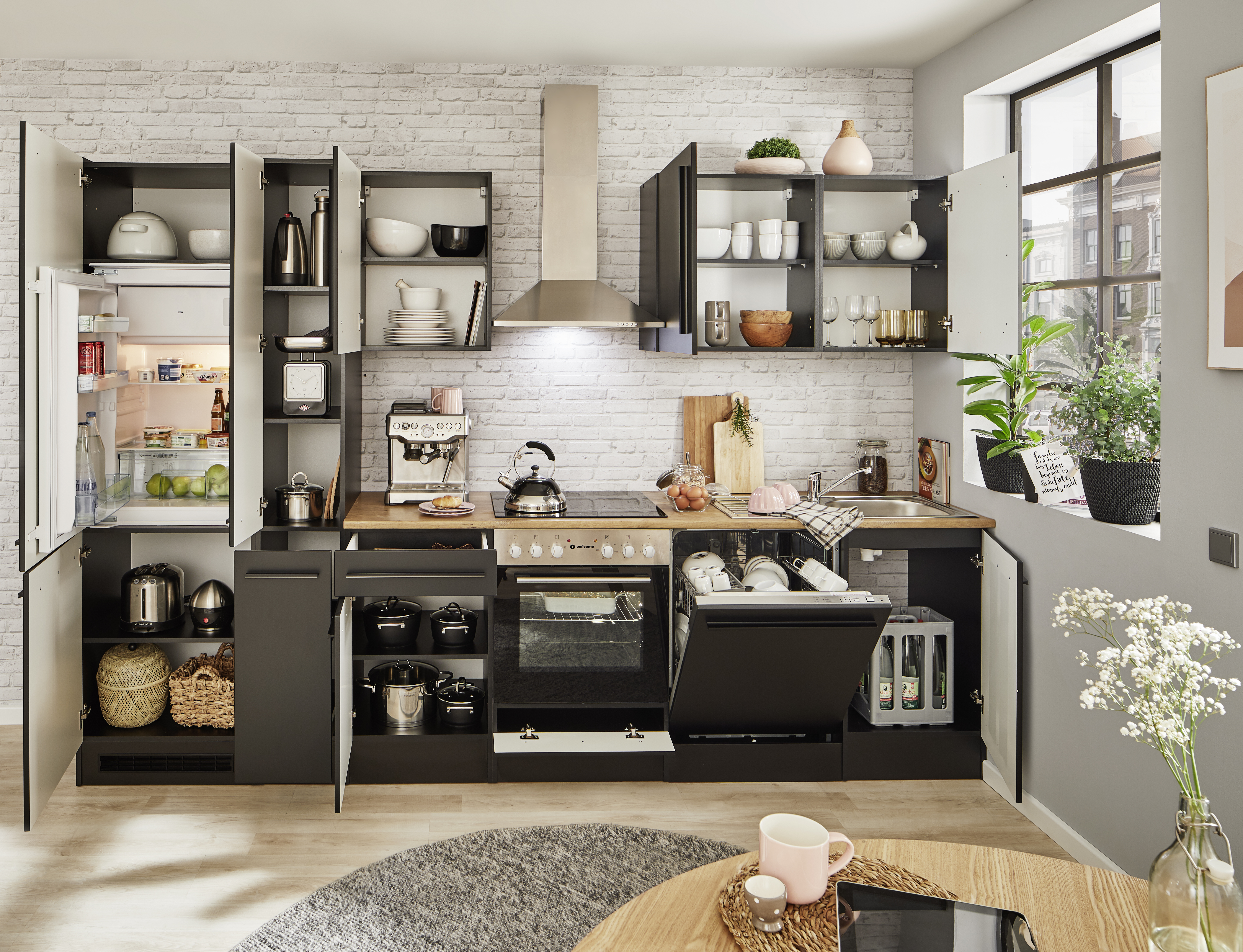 Bloc cuisine avec électroménager JAZZ 8 (bloc cuisine-réfrigérateur-armoire coulissante) II